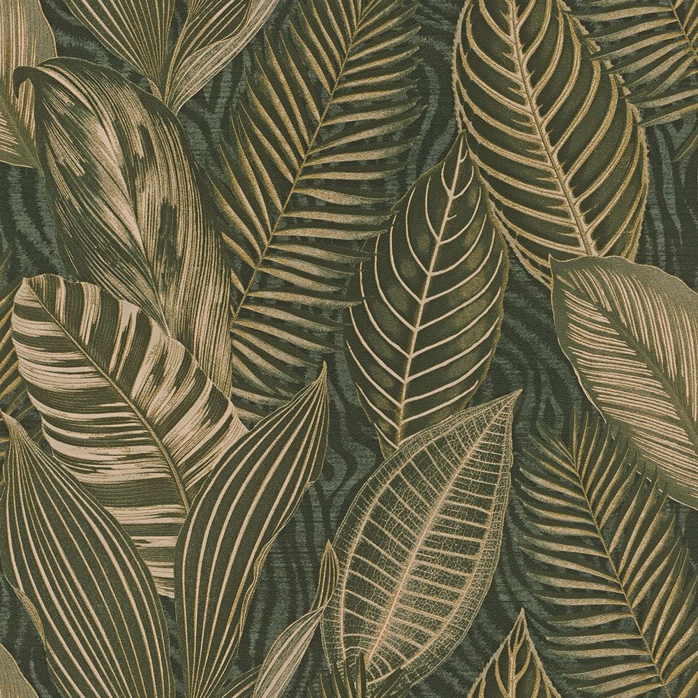 Serengeti 751826 tapet med botaniskt mönster i grön. Från kollektionen Serengeti. Nonwoven-material med förskjuten passning. Passar i vardagsrum och matsal.
