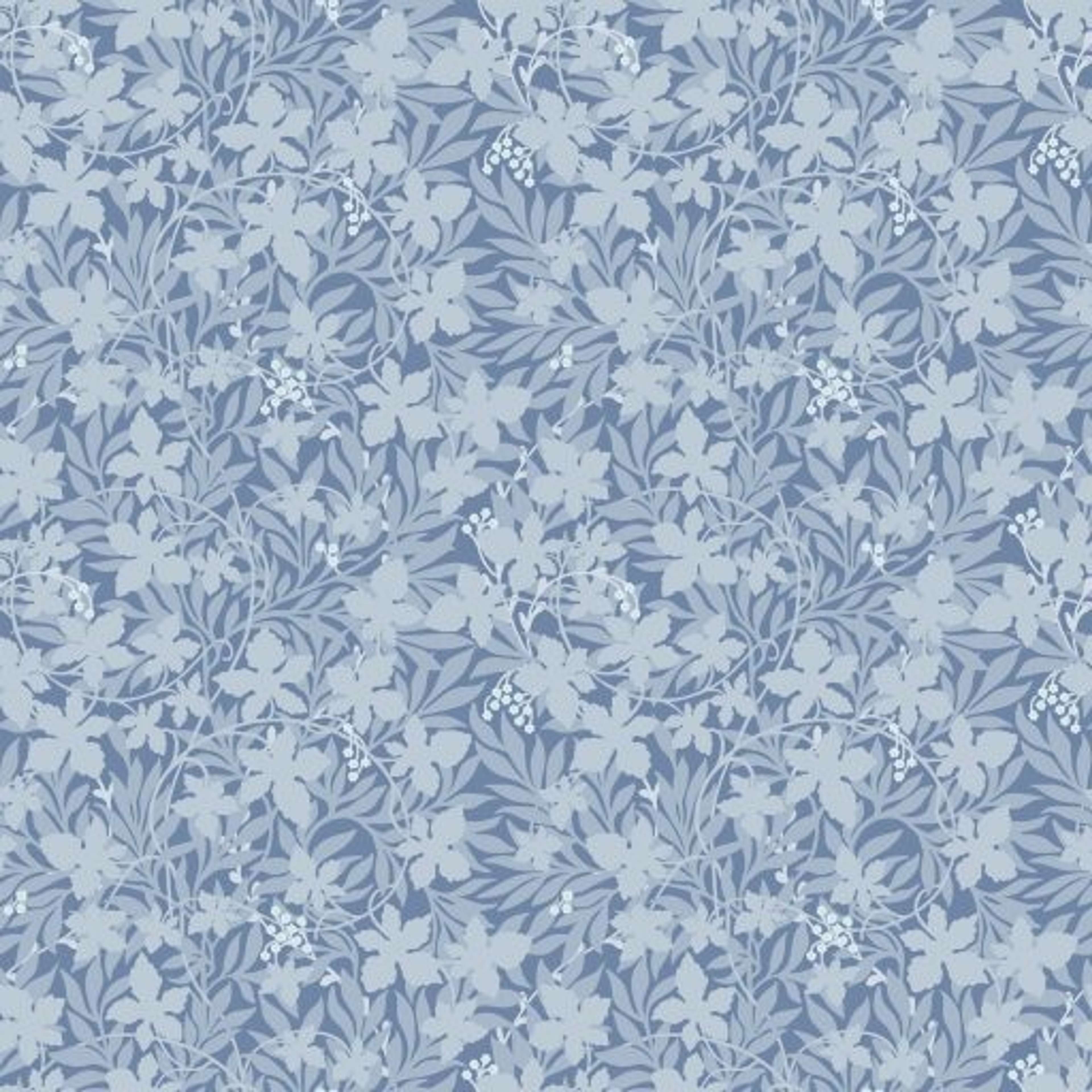 Vinbärsblad, Blå tapet från duro med botaniskt mönster i blå. Från kollektionen Spira. Nonwoven-material med rak passning. Country-stil.