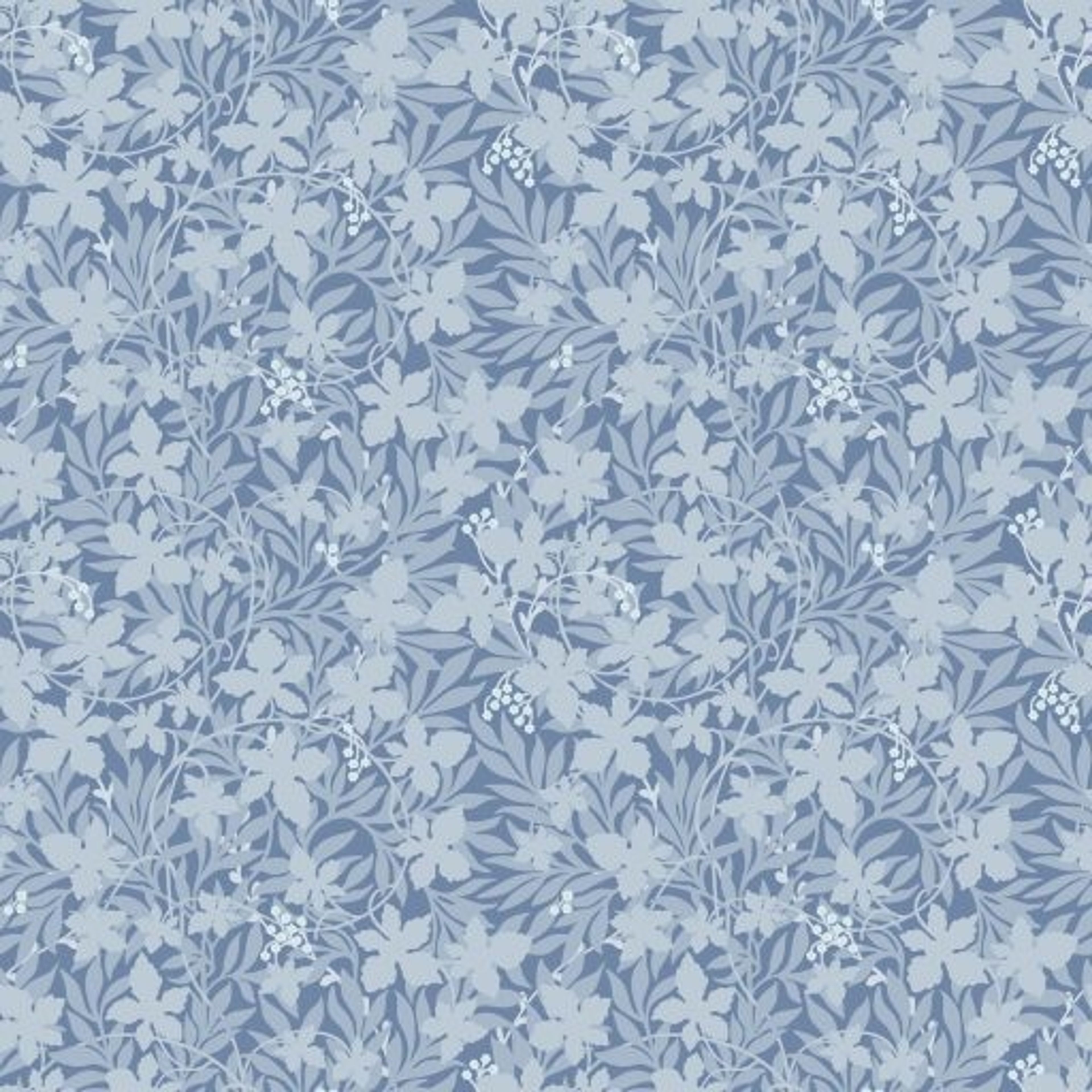 Vinbärsblad, Blå tapet från duro med botaniskt mönster i blå. Från kollektionen Spira. Nonwoven-material med rak passning. Country-stil.