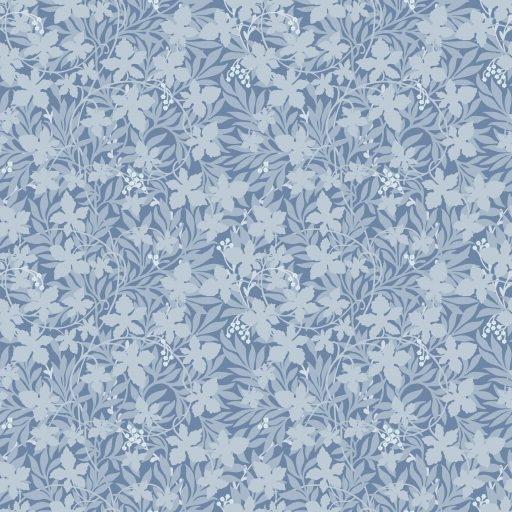 Vinbärsblad, Blå tapet från duro med botaniskt mönster i blå. Från kollektionen Spira. Nonwoven-material med rak passning. Country-stil.