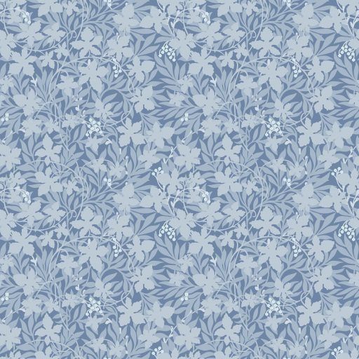 Vinbärsblad, Blå tapet från duro med botaniskt mönster i blå. Från kollektionen Spira. Nonwoven-material med rak passning. Country-stil.