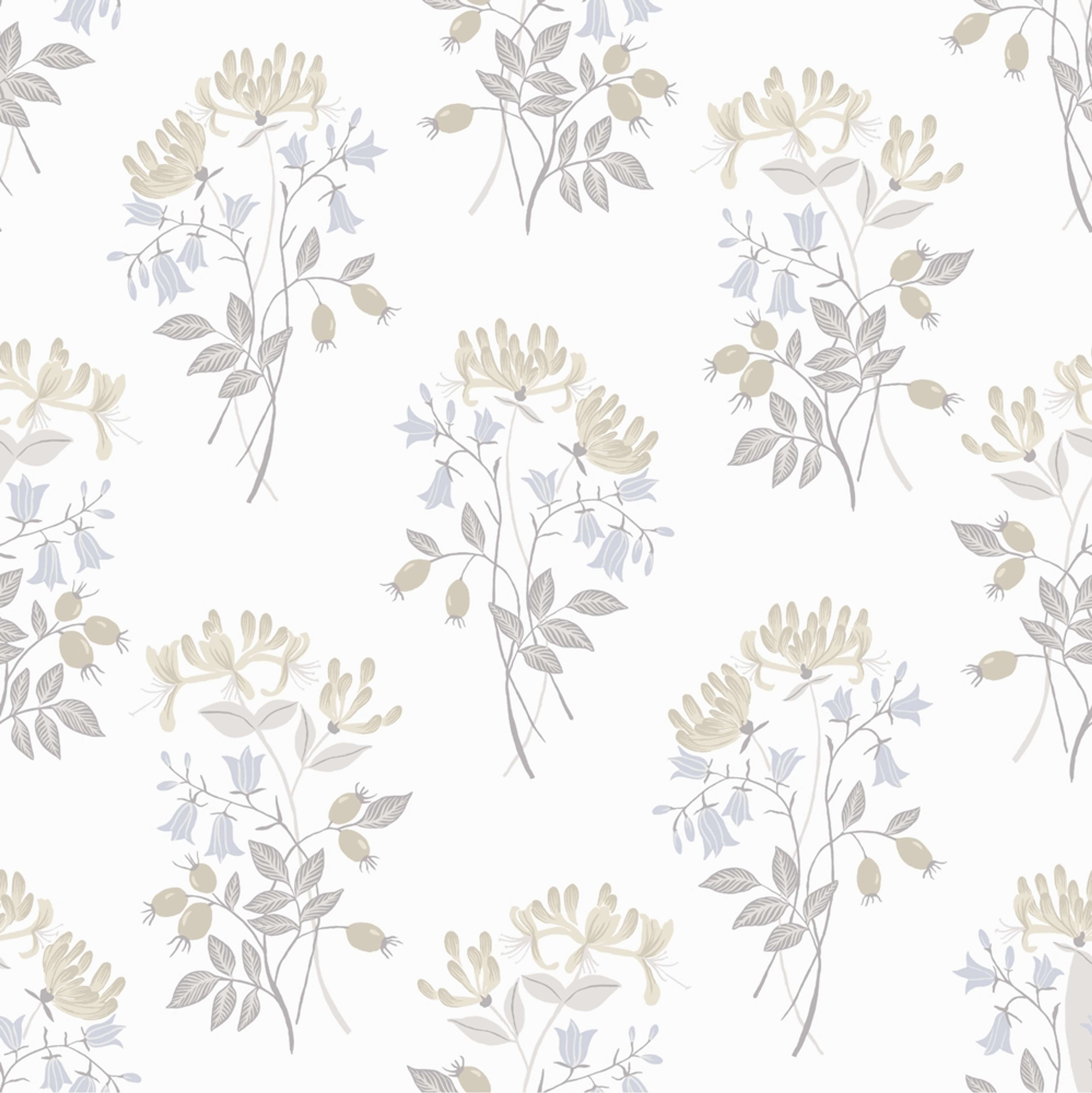 Kaprifol, cream tapet tapet med blommigt mönster i cream. Från kollektionen Långenäs. Nonwoven-material med rak passning.