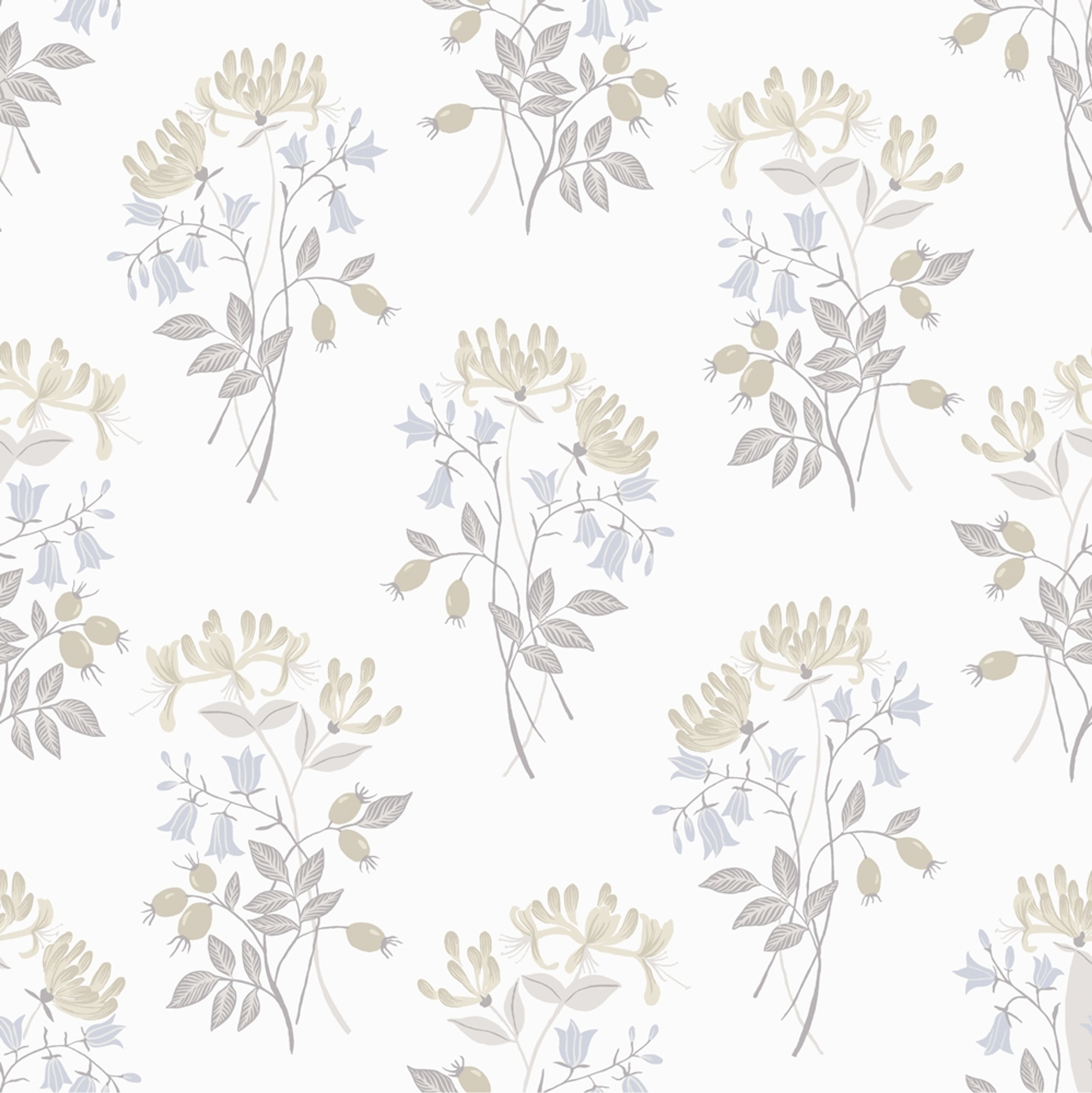 Kaprifol, cream tapet tapet med blommigt mönster i cream. Från kollektionen Långenäs. Nonwoven-material med rak passning.