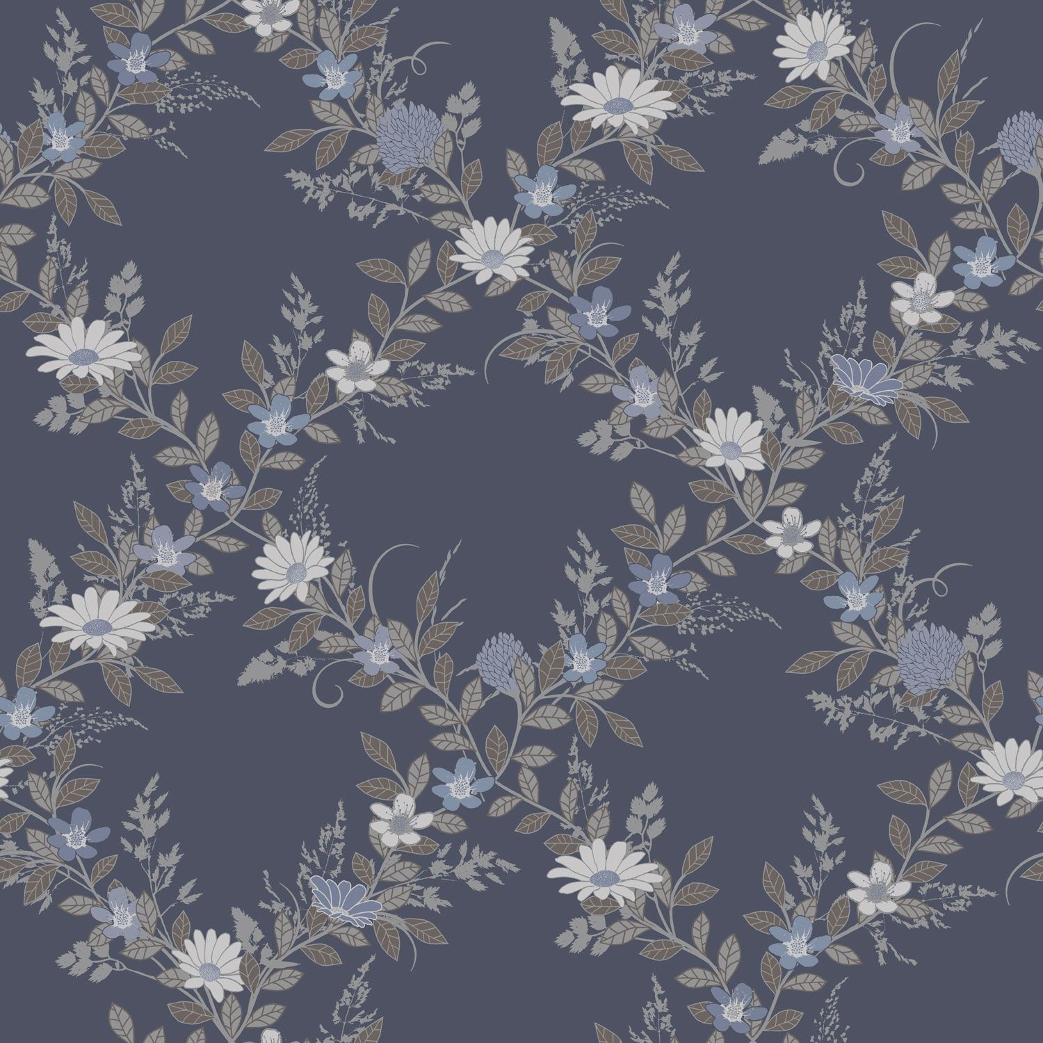 Margareta, blå tapet tapet med blommigt mönster i blå. Från kollektionen Örtagård. Nonwoven-material med rak passning.