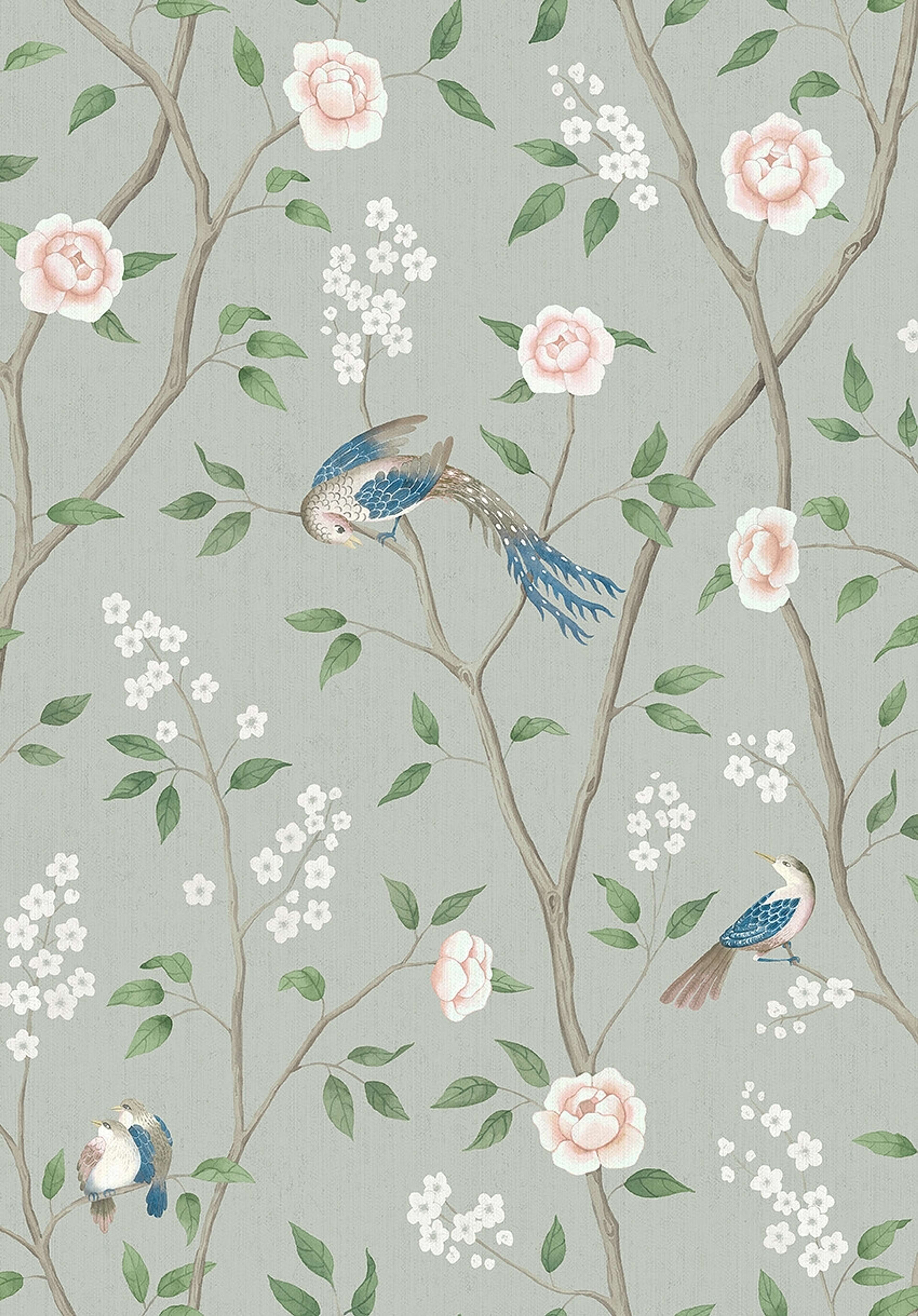 Paradise Birds tapet tapet från Boråstapeter med djur, blommigt mönster i turkos. Från kollektionen Dreamy Escape. Nonwoven-material med förskjuten passning. City-stil. Passar i vardagsrum och matsal.
