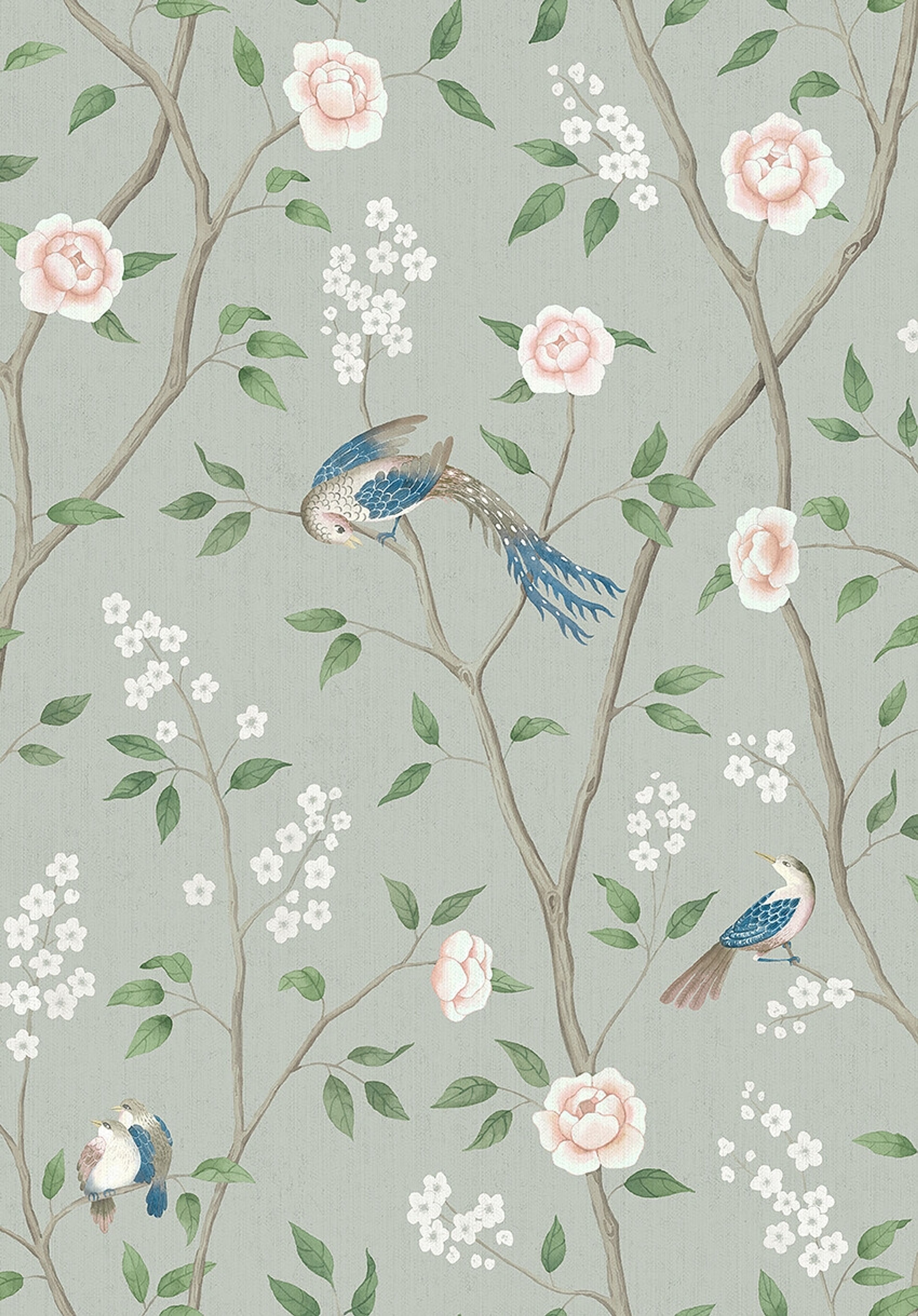 Paradise Birds tapet tapet från Boråstapeter med djur, blommigt mönster i turkos. Från kollektionen Dreamy Escape. Nonwoven-material med förskjuten passning. City-stil. Passar i vardagsrum och matsal.
