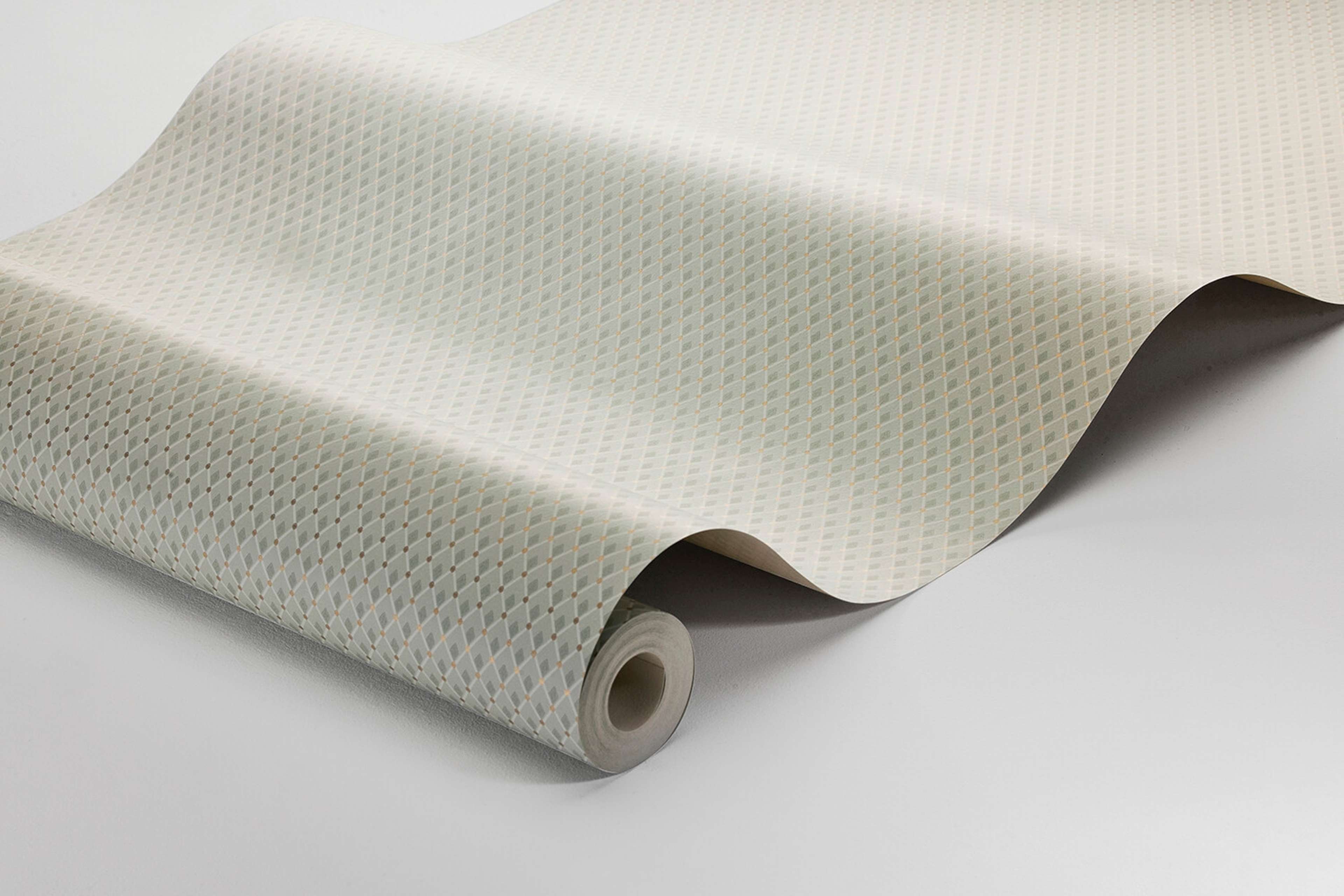 Fredrika tapet med trellis mönster i grön och beige. Från kollektionen timeless traditions. Nonwoven-material med rak passning.
