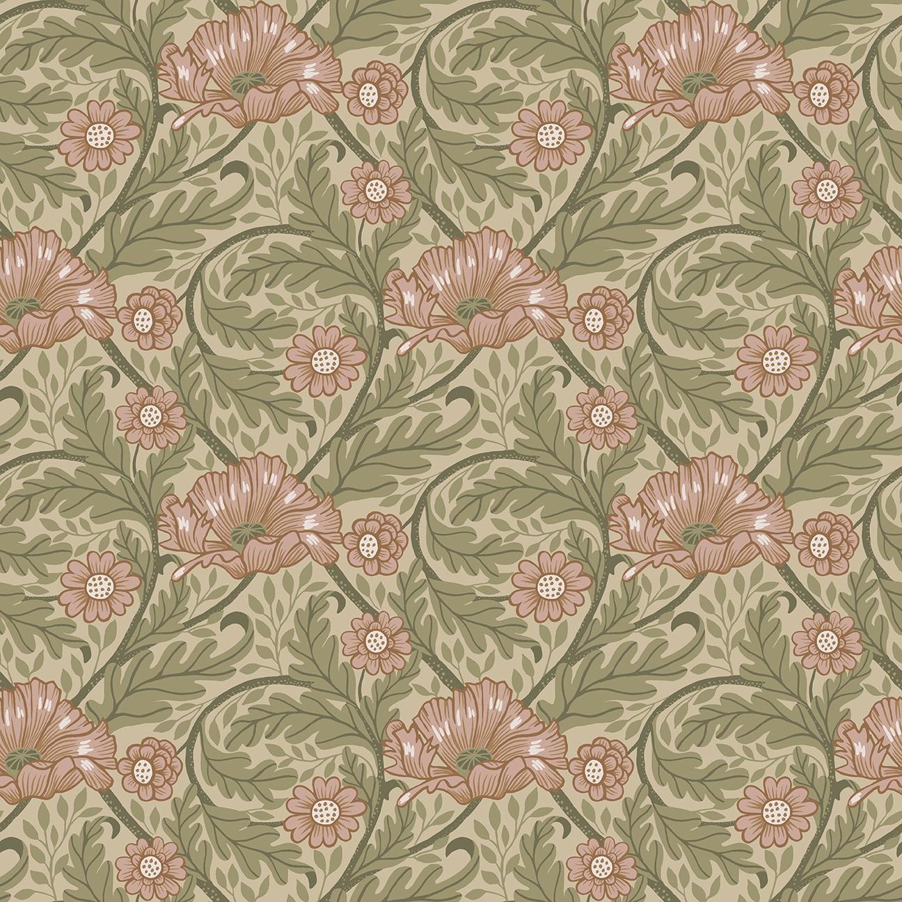 Esther tapet med blommigt mönster i rosa och beige. Från kollektionen Ängås. Nonwoven-material med rak passning.