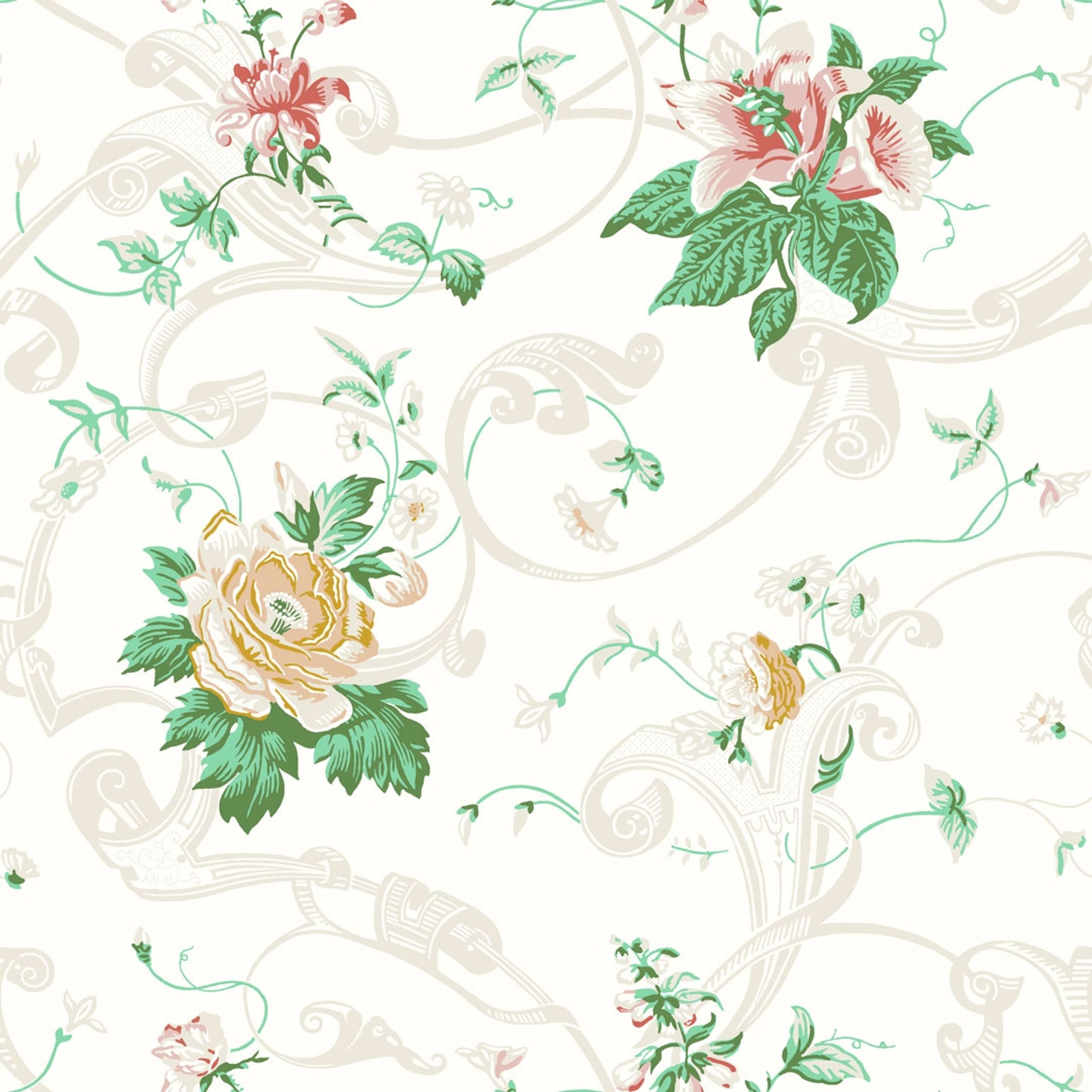 Krusenberg tapet från Boråstapeter med botaniskt, blommigt mönster i vit och grön. Från kollektionen anno. Nonwoven-material med rak passning. Country-stil. Passar i sovrum och matsal.
