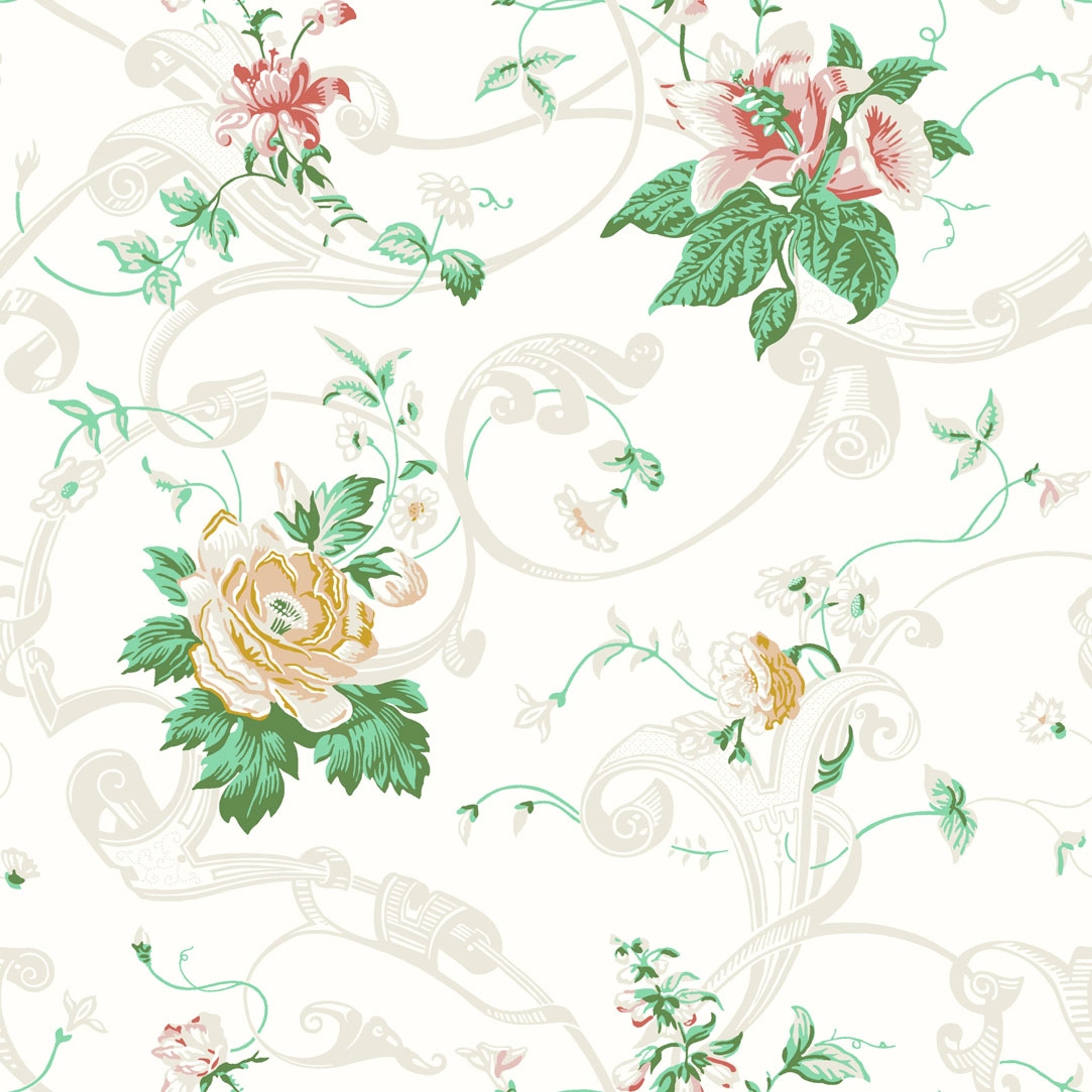 Krusenberg tapet från Boråstapeter med botaniskt, blommigt mönster i vit och grön. Från kollektionen anno. Nonwoven-material med rak passning. Country-stil. Passar i sovrum och matsal.
