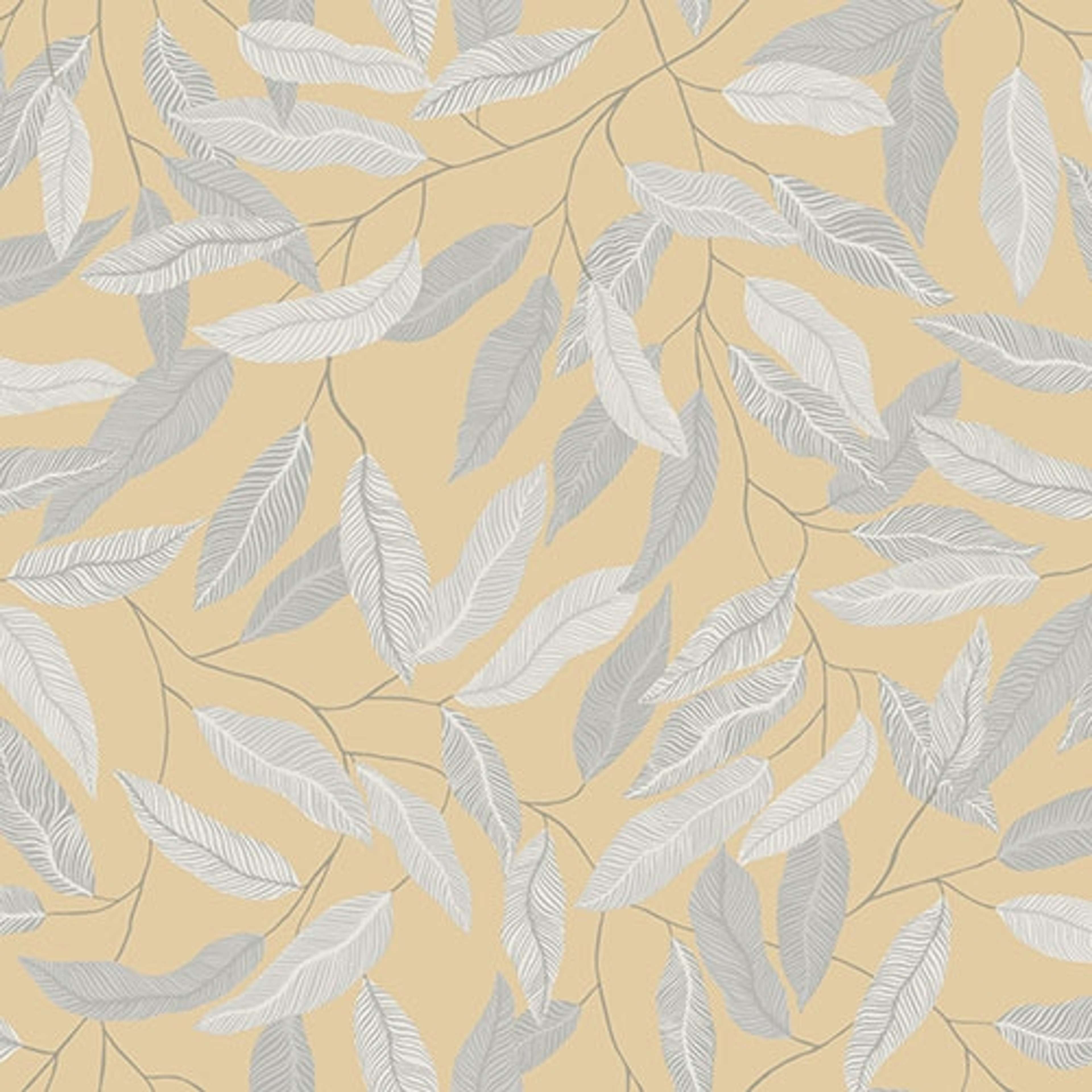Florian tapet med botaniskt mönster i gul. Från kollektionen skogsgläntan. Nonwoven-material med förskjuten passning. Country-stil. Passar i vardagsrum, sovrum och matsal.