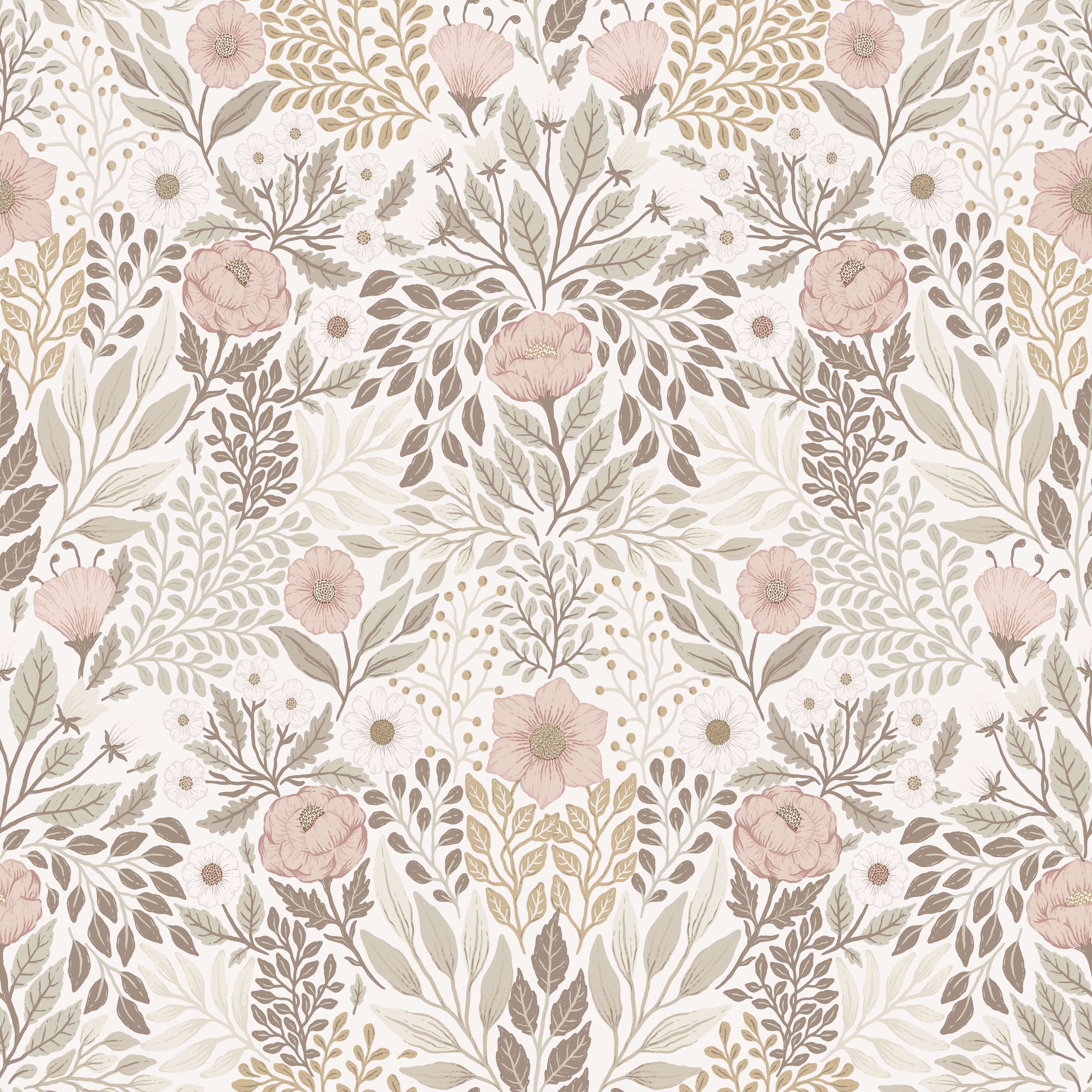 Klara o Tove äng ljusrosa, tapet tapet med blommigt mönster i rosa. Från kollektionen Klara o Tove. Nonwoven-material med rak passning. Passar i vardagsrum, sovrum och hall.