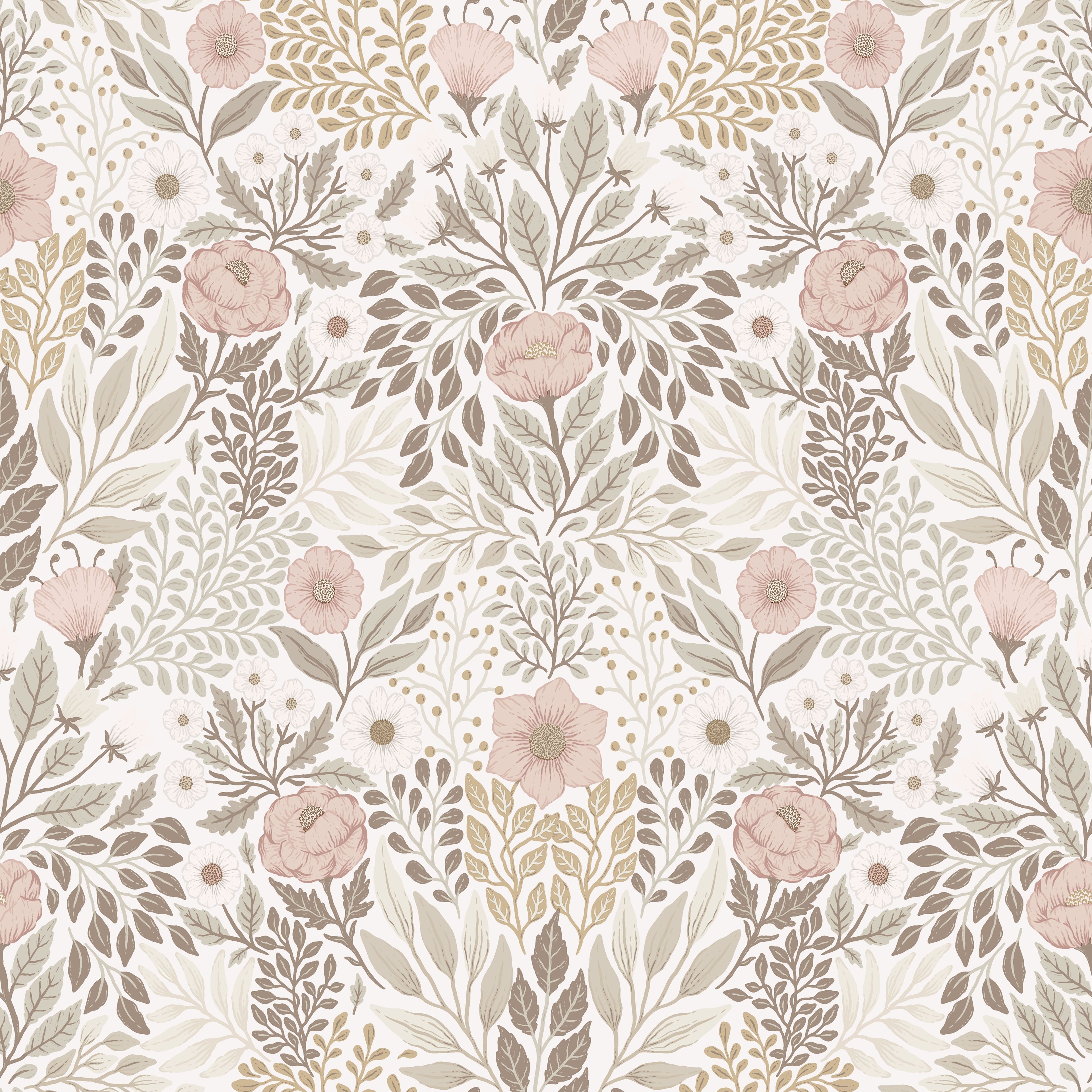 Klara o Tove äng ljusrosa, tapet tapet med blommigt mönster i rosa. Från kollektionen Klara o Tove. Nonwoven-material med rak passning. Passar i vardagsrum, sovrum och hall.