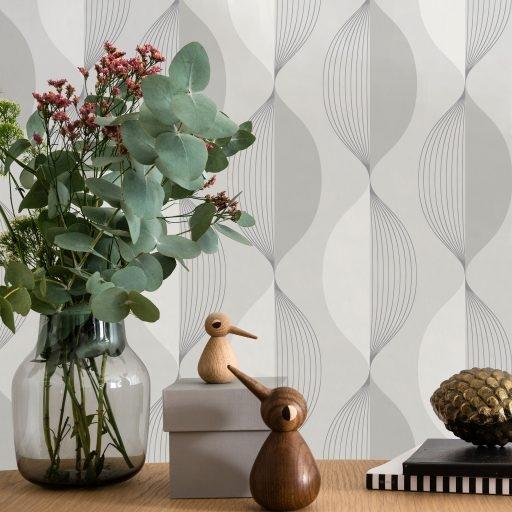 Ellips, Grå tapet från duro med geometriskt mönster i grå. Från kollektionen Natur. Nonwoven-material med rak passning.