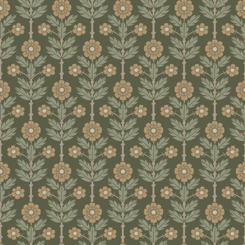 Othilia storblommig, grön tapet från Midbec med blommigt mönster i grön. Från kollektionen Lyckebo. Nonwoven-material med rak passning.