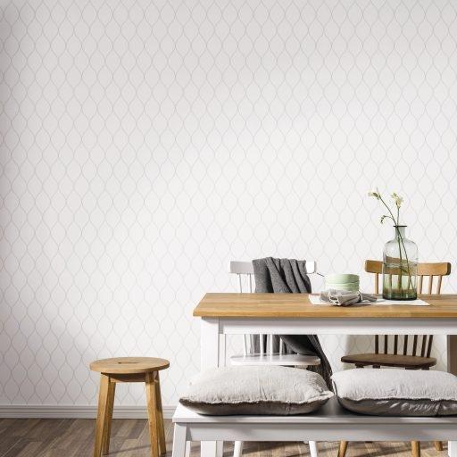 Våg, Silver/Grå tapet från duro med geometriskt mönster i vit. Från kollektionen Spira. Nonwoven-material med rak passning. City-stil.