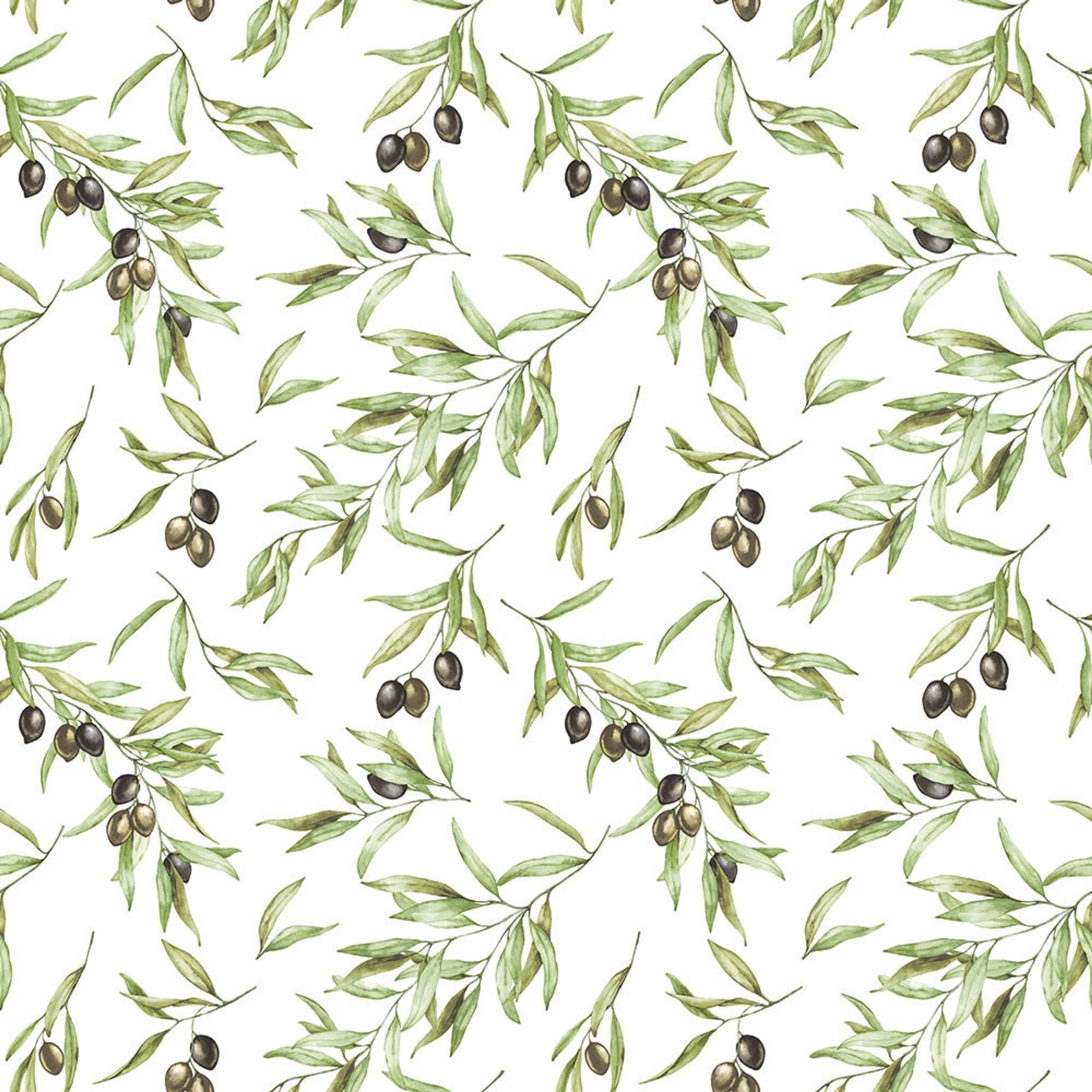 Olive Drupe tapet i vit och grön. Från kollektionen Just Kitchens. Nonwoven-material med rak passning.