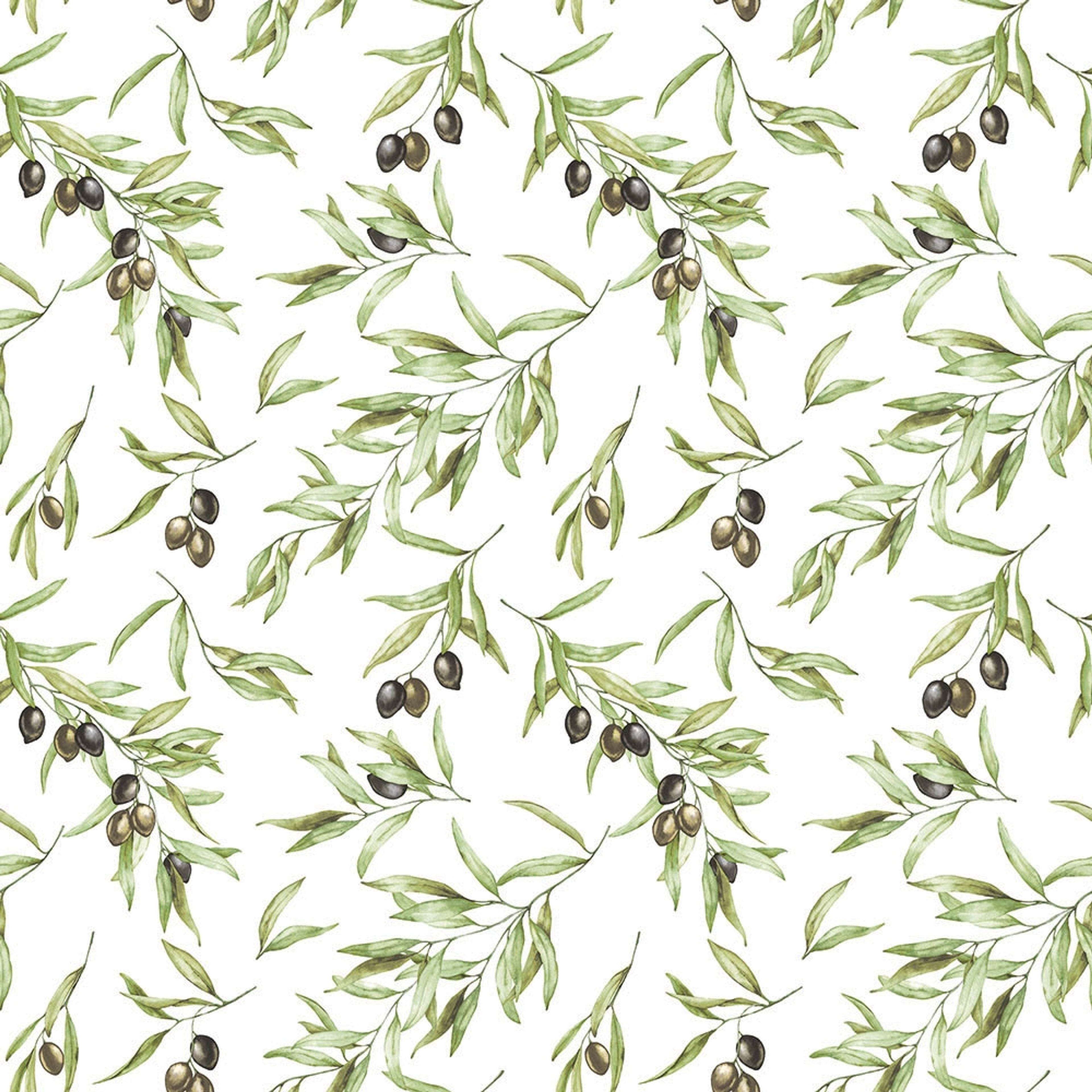 Olive Drupe tapet i vit och grön. Från kollektionen Just Kitchens. Nonwoven-material med rak passning.