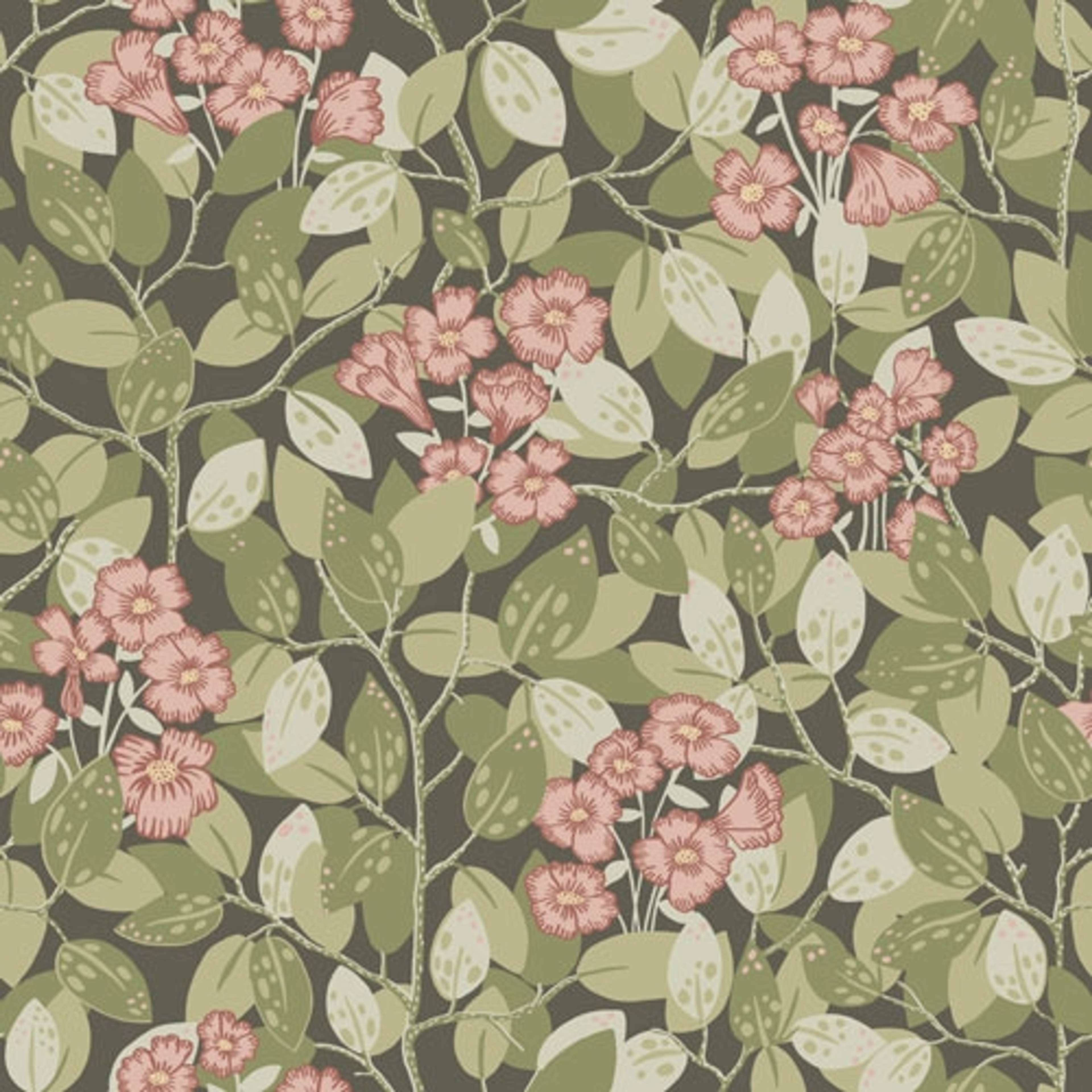 Henni tapet med blommigt mönster i grön. Från kollektionen Lina. Nonwoven-material med rak passning.