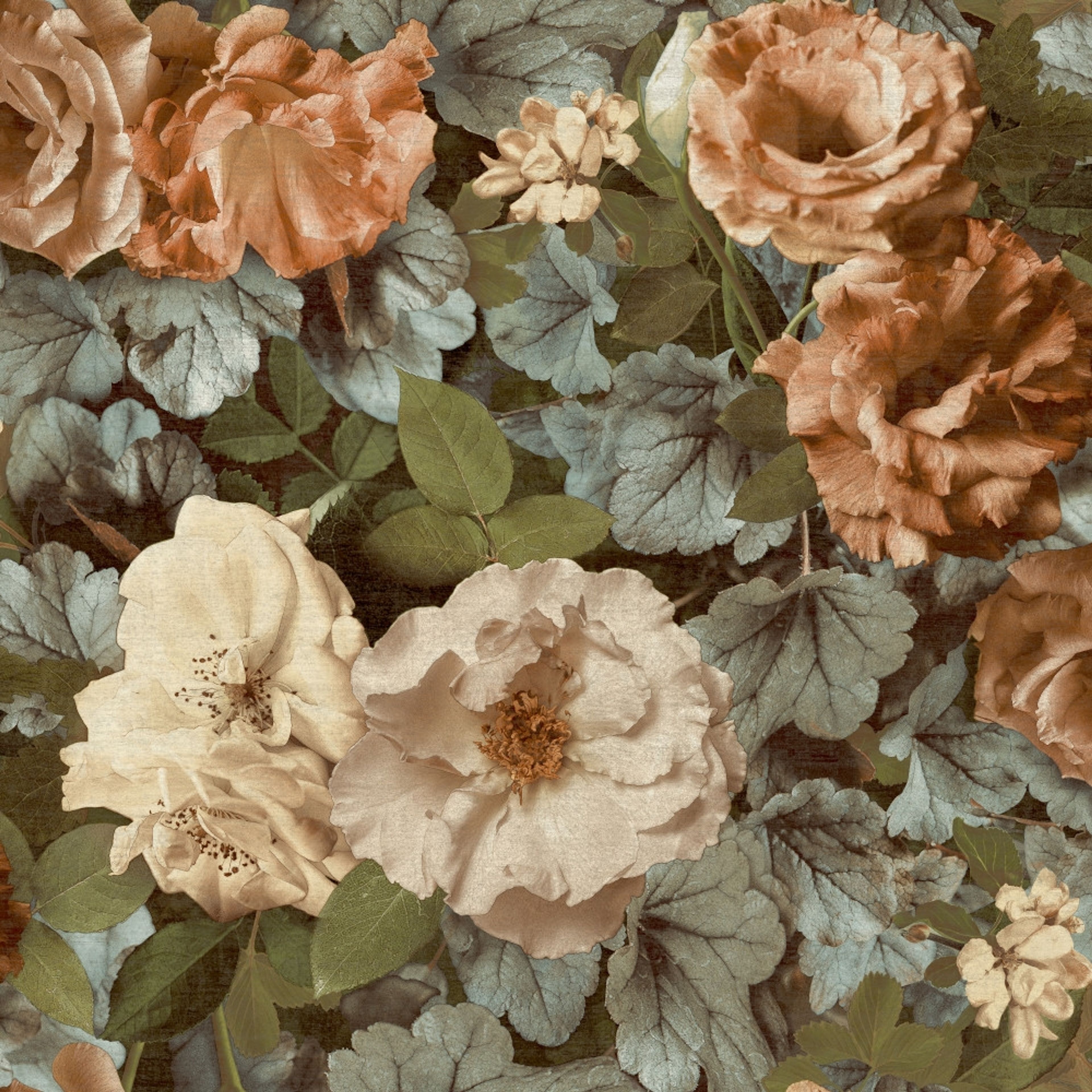 Gramersy park tapet med blommigt mönster i grön. Från kollektionen Malika. Nonwoven-material med förskjuten passning. Passar i vardagsrum och matsal.