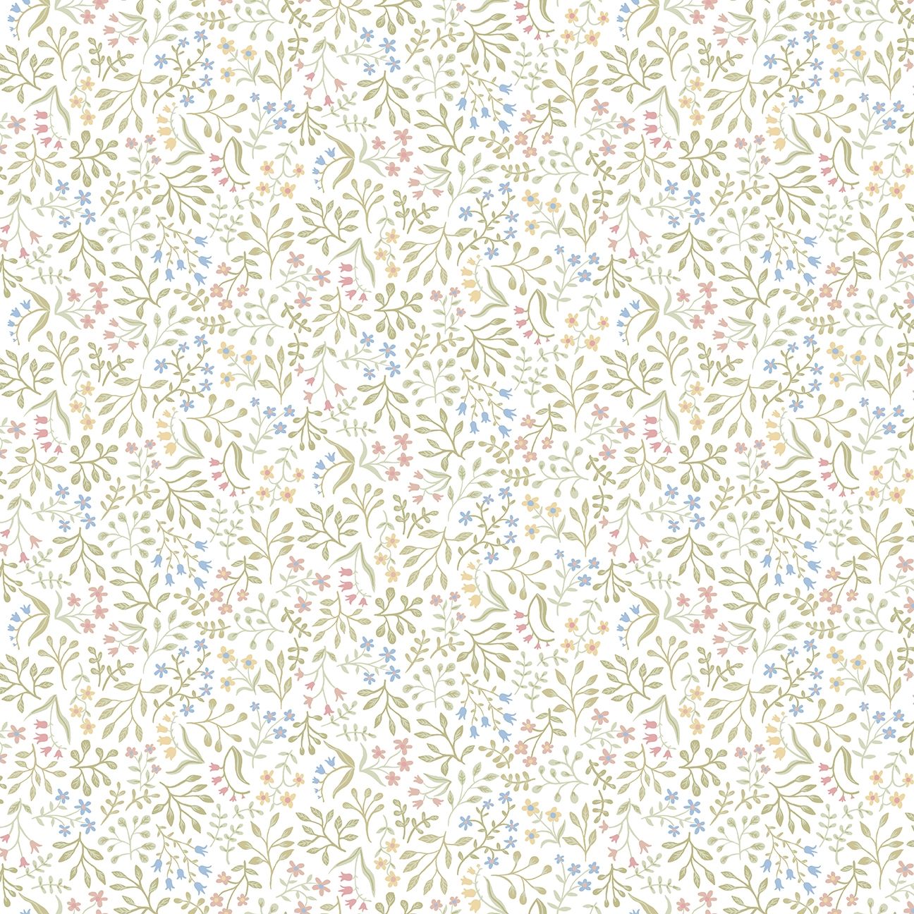 Marie tapet med blommigt mönster i vit. Från kollektionen Ängås. Nonwoven-material med förskjuten passning.