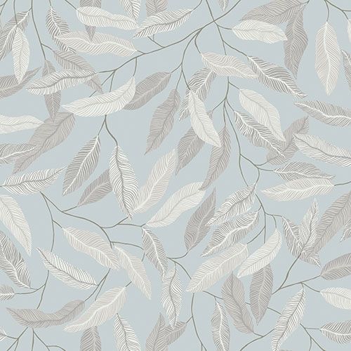 Florian tapet med botaniskt mönster i blå. Från kollektionen skogsgläntan. Nonwoven-material med förskjuten passning. Passar i vardagsrum, sovrum och matsal.