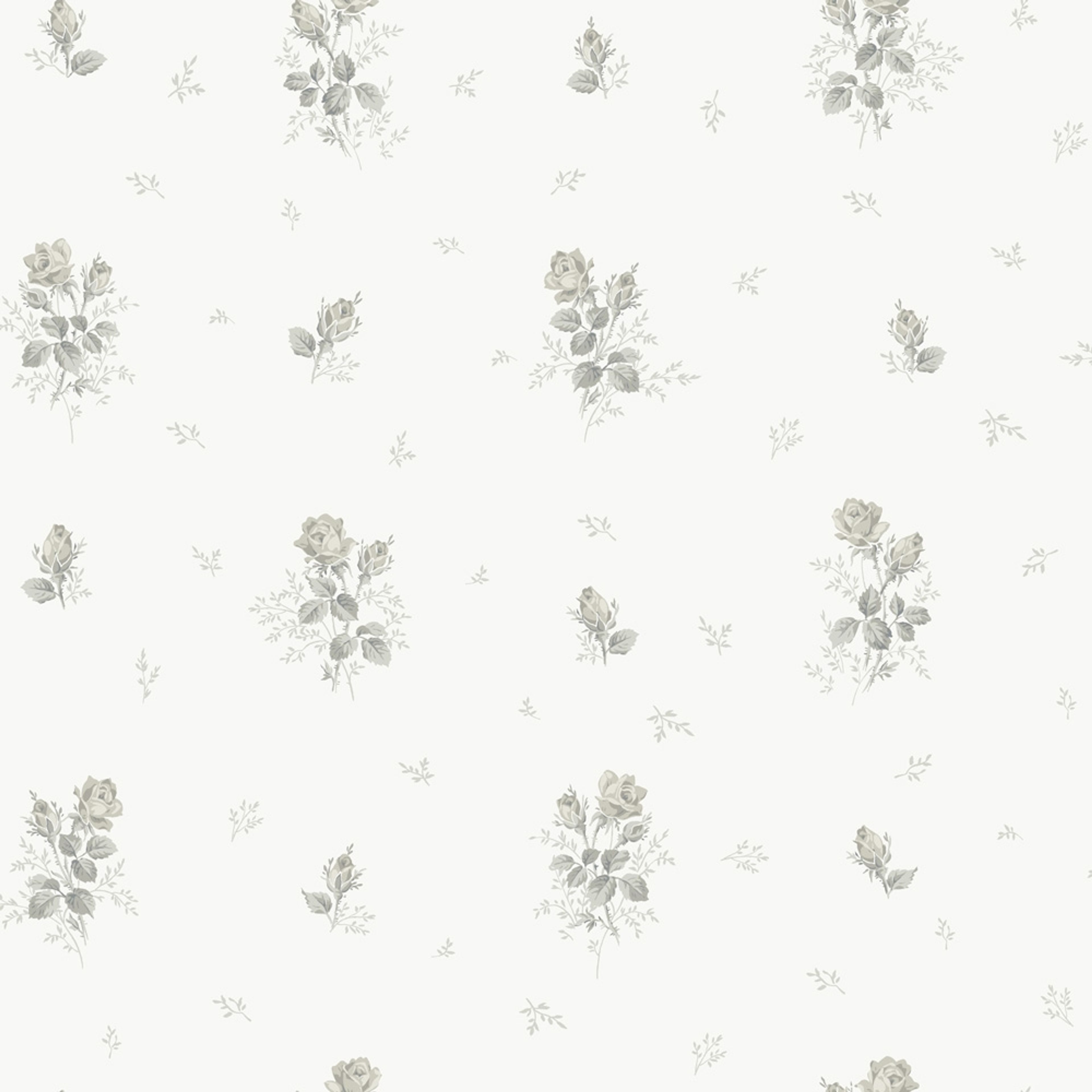 Rosmarie grå, tapet tapet med blommigt mönster i vit. Från kollektionen Sommaräng. Nonwoven-material med rak passning.