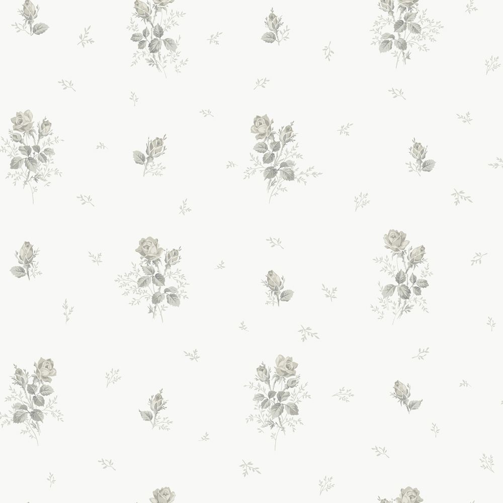 Rosmarie grå, tapet tapet med blommigt mönster i vit. Från kollektionen Sommaräng. Nonwoven-material med rak passning.