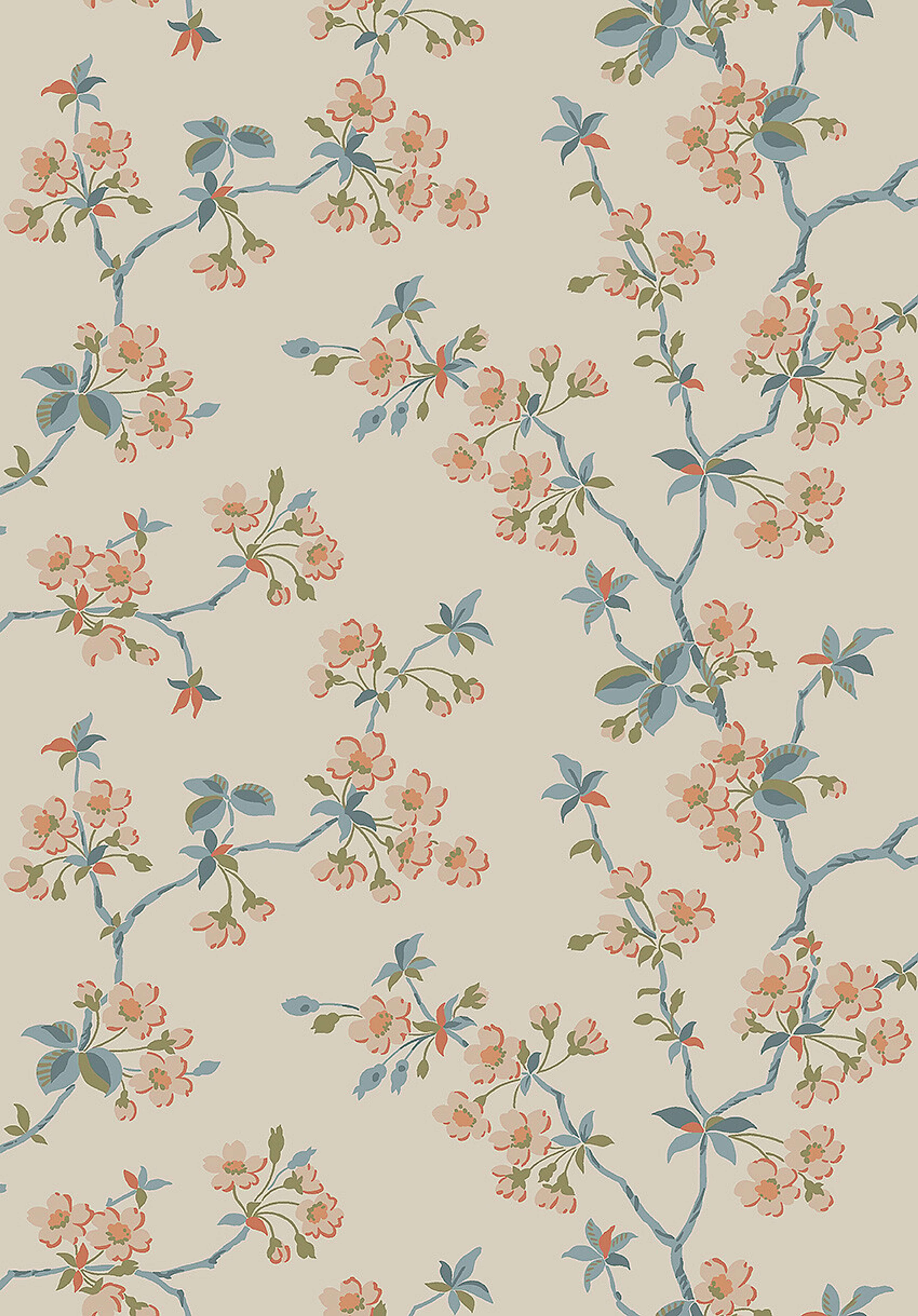 Trädgårdsstaden tapet med blommigt mönster i beige. Från kollektionen Alla Tiders Hus. Nonwoven-material med förskjuten passning. Passar i vardagsrum, matsal och kök.