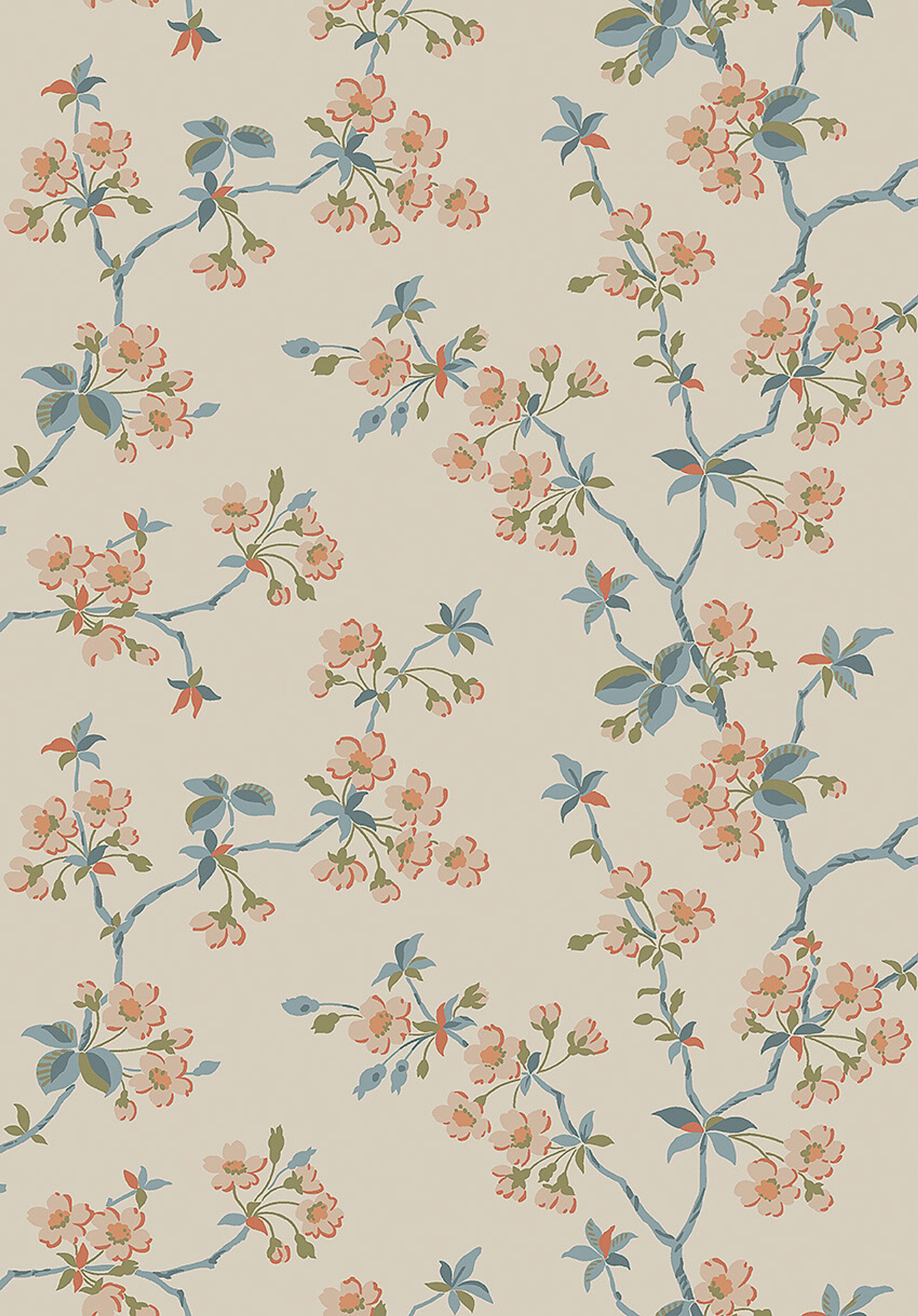 Trädgårdsstaden tapet med blommigt mönster i beige. Från kollektionen Alla Tiders Hus. Nonwoven-material med förskjuten passning. Passar i vardagsrum, matsal och kök.