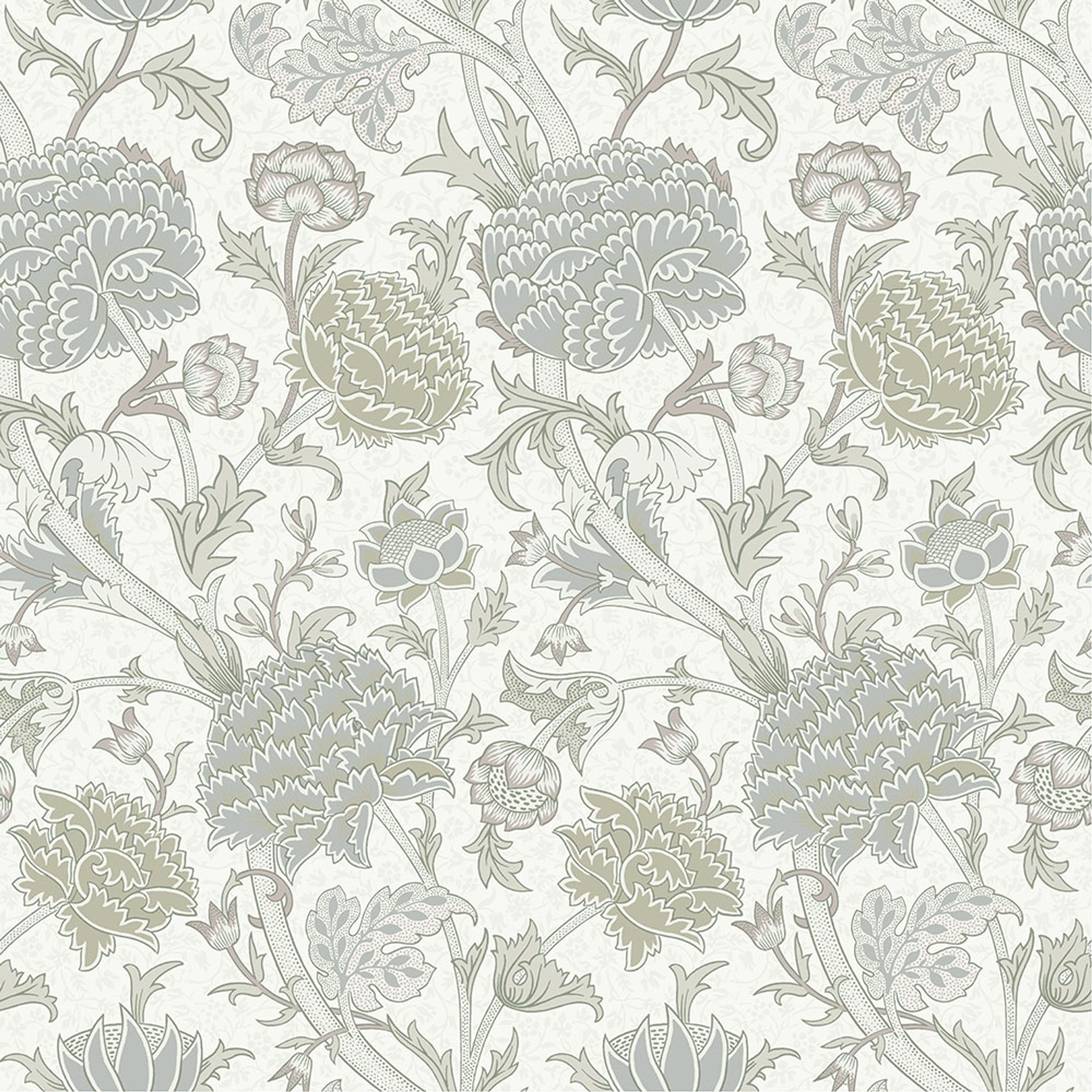 Cray, grå tapet tapet från Midbec med botaniskt, blommigt mönster i vit och grå. Från kollektionen Hidden Treasures vol 1. Nonwoven-material med rak passning.