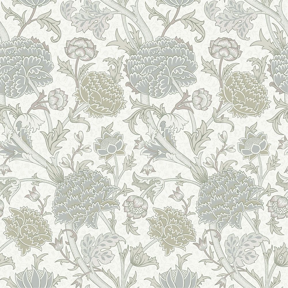 Cray, grå tapet tapet från Midbec med botaniskt, blommigt mönster i vit och grå. Från kollektionen Hidden Treasures vol 1. Nonwoven-material med rak passning.