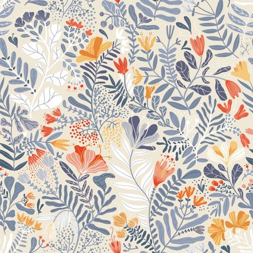 Brittsommar tapet med blommigt mönster i blå. Från kollektionen Lina. Nonwoven-material med rak passning.