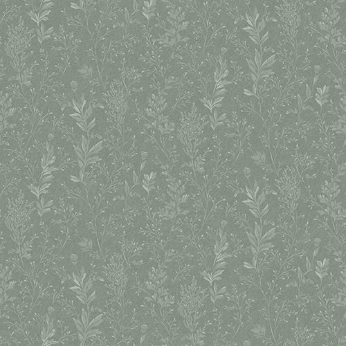 Tuva, grön tapet tapet med botaniskt mönster i grön. Från kollektionen Hav & Land. Nonwoven-material med rak passning.