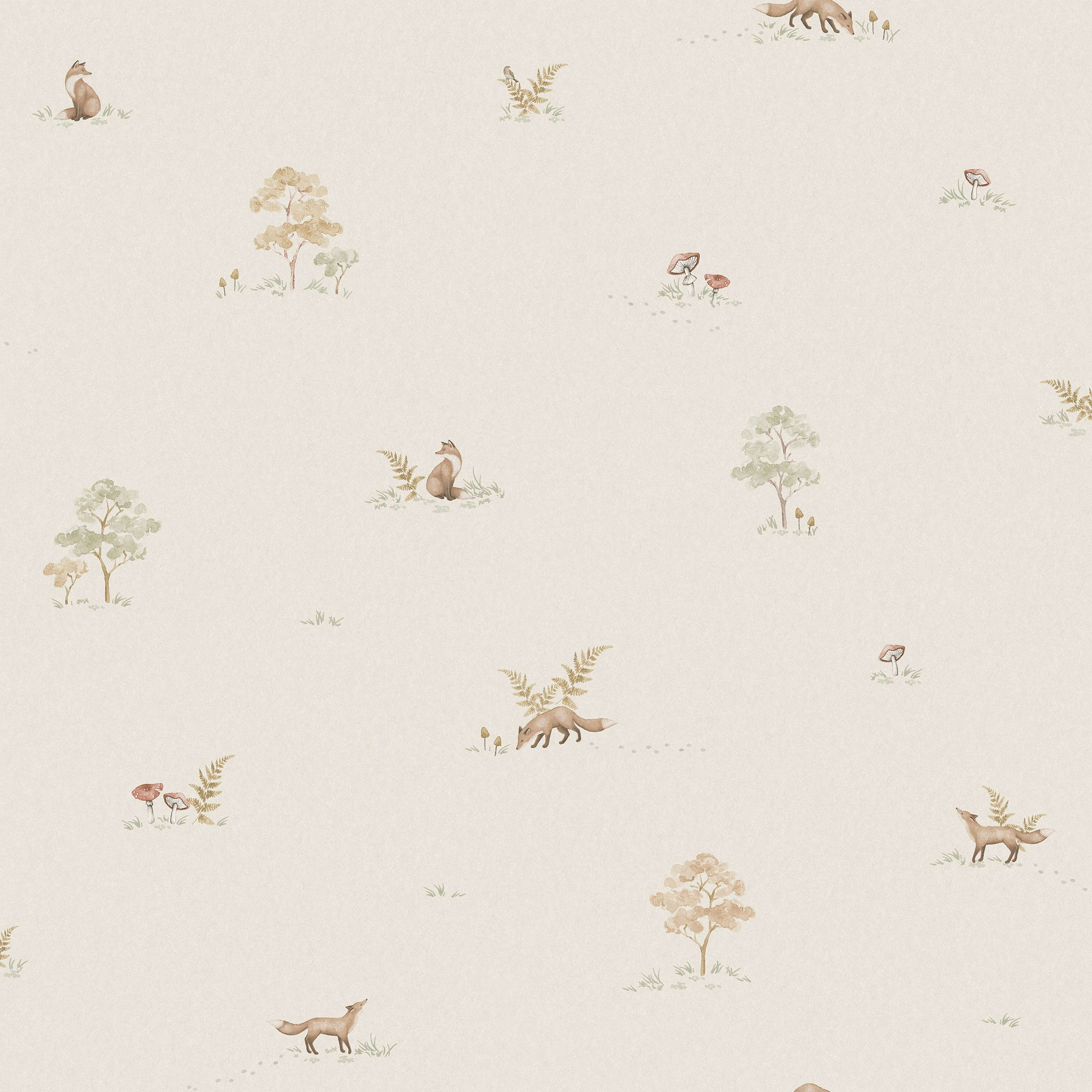 Little Fox beige, tapet tapet med småmönstrat, djur mönster i beige. Från kollektionen Newbie II Wallpaper. Nonwoven-material med förskjuten passning. Passar i barnrum.