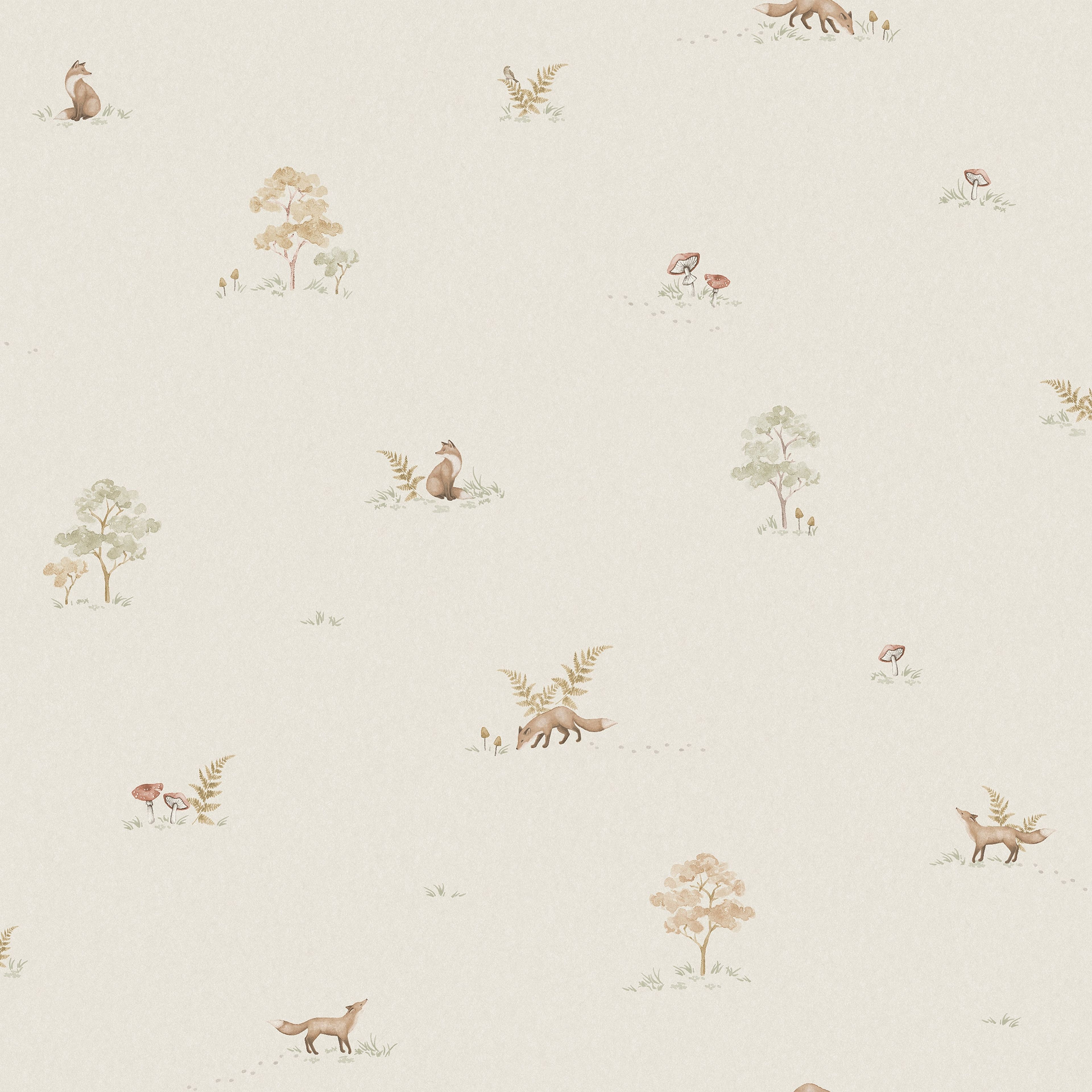 Little Fox beige, tapet tapet med småmönstrat, djur mönster i beige. Från kollektionen Newbie II Wallpaper. Nonwoven-material med förskjuten passning. Passar i barnrum.