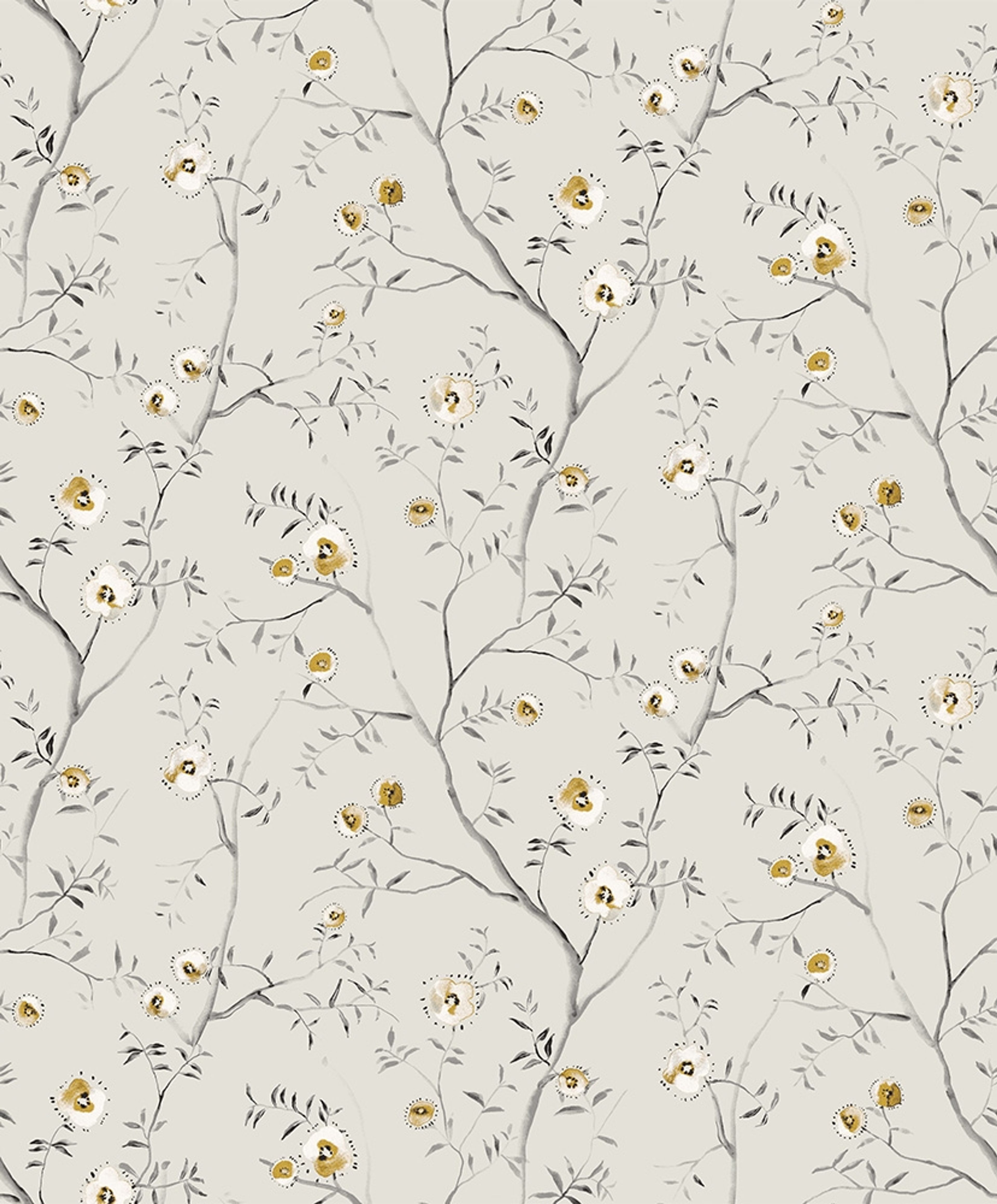 Sari Gold tapet med blommigt mönster i grå. Från kollektionen Summer. Nonwoven-material med rak passning.