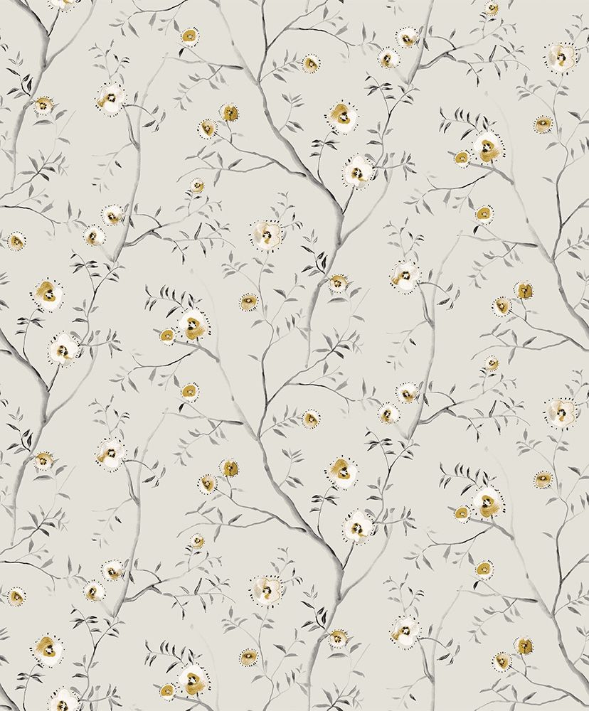 Sari Gold tapet med blommigt mönster i grå. Från kollektionen Summer. Nonwoven-material med rak passning.