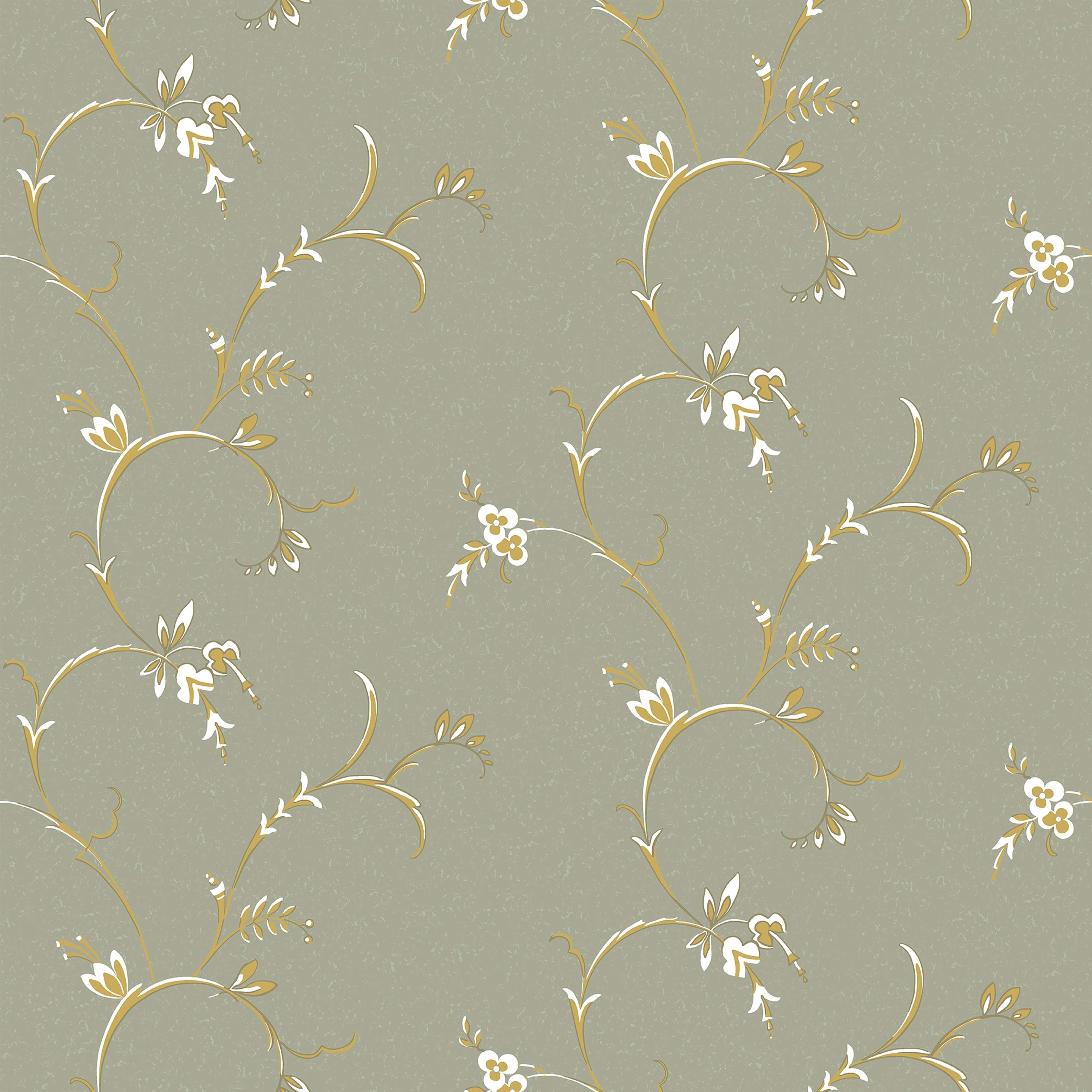 Ekbacken Grön tapet med blommigt mönster i grön. Från kollektionen Gammalsvenska klassiker 1850–1950. Nonwoven-material med rak passning.