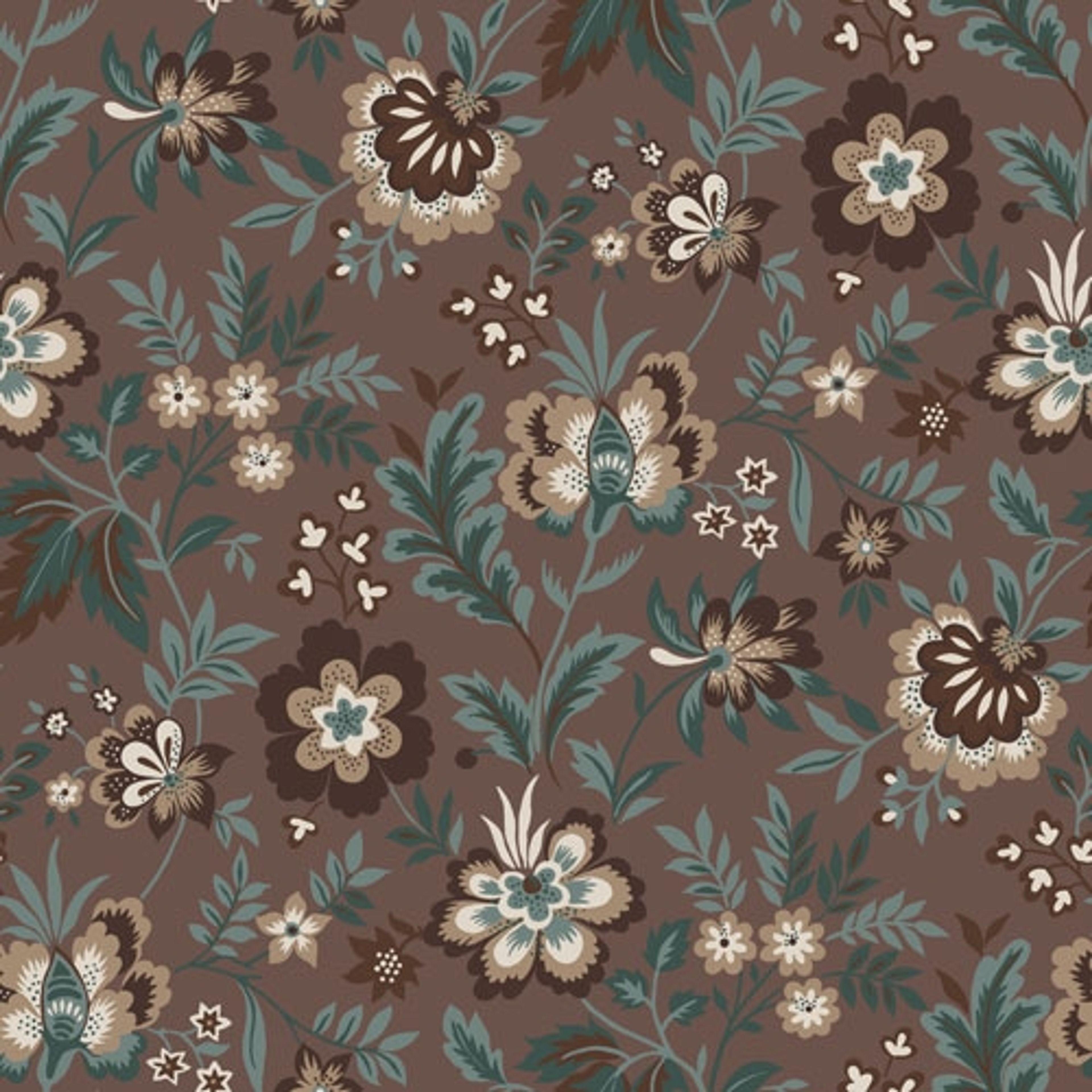 Mirabelle storblommig, brunröd tapet från Midbec med blommigt mönster i brun. Från kollektionen Lyckebo. Nonwoven-material med rak passning.