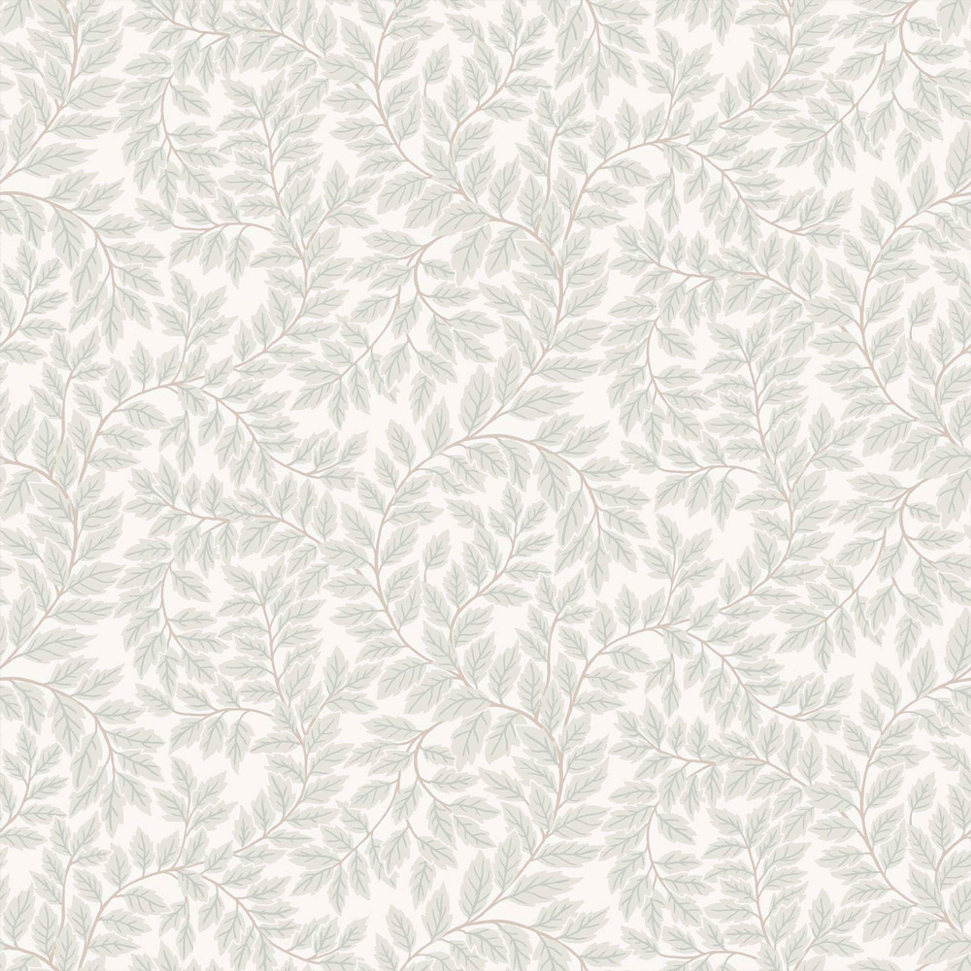 Lindlöv tapet med botaniskt mönster i grå. Från kollektionen Fågelsång. Nonwoven-material med rak passning.