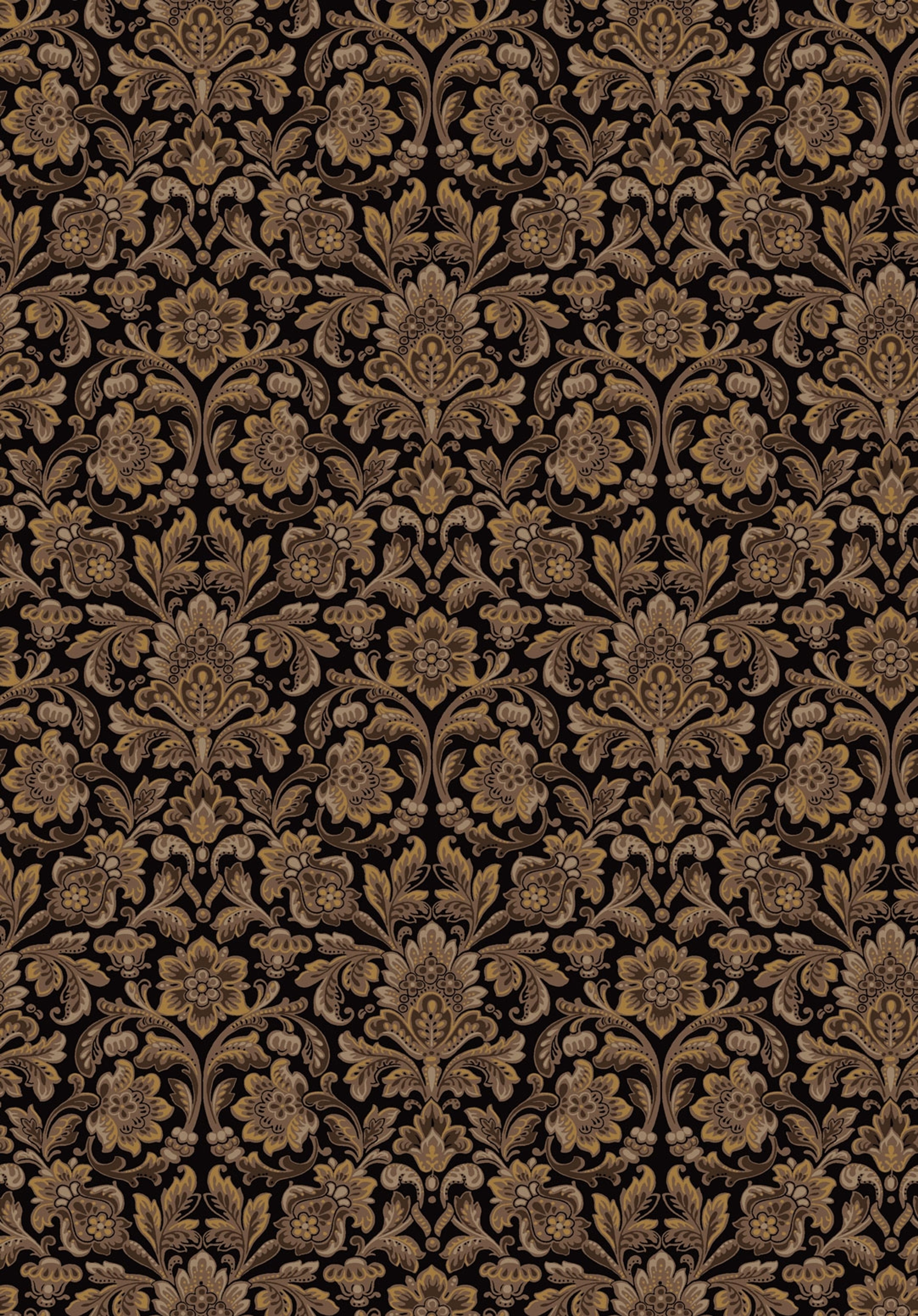 Foglavik, brun/svart tapet från Boråstapeter med blommigt mönster i guld och brun. Från kollektionen anno. Nonwoven-material med rak passning. Lyx, country-stil. Passar i sovrum och matsal.