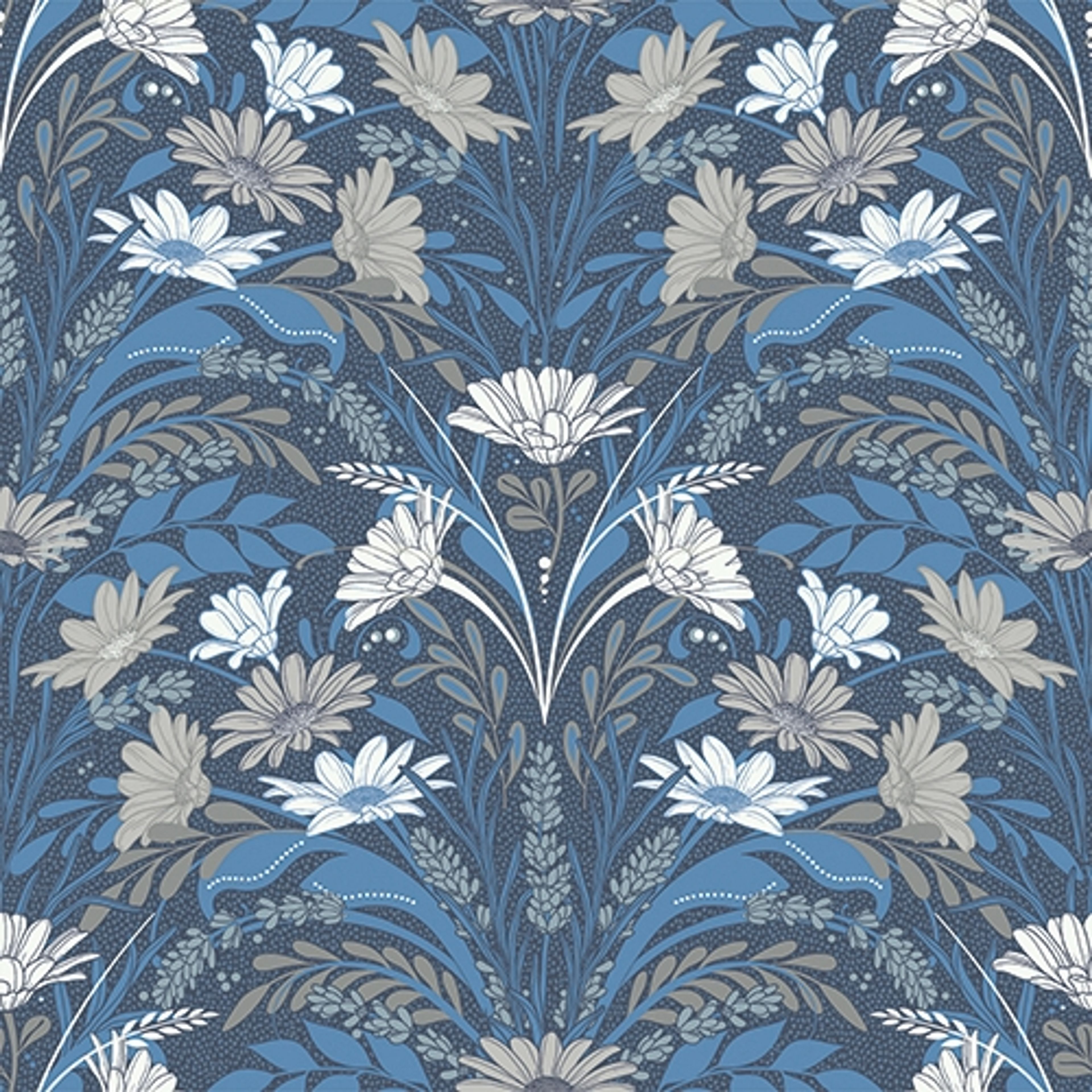 Sunnanö Värmdö, mörkblå/beige tapet med blommigt mönster i blå. Från kollektionen Sunnanö. Nonwoven-material med rak passning.