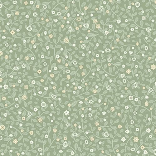 Sunnanö Hummelvik, grön tapet med blommigt mönster i grön. Från kollektionen Sunnanö. Nonwoven-material med förskjuten passning.
