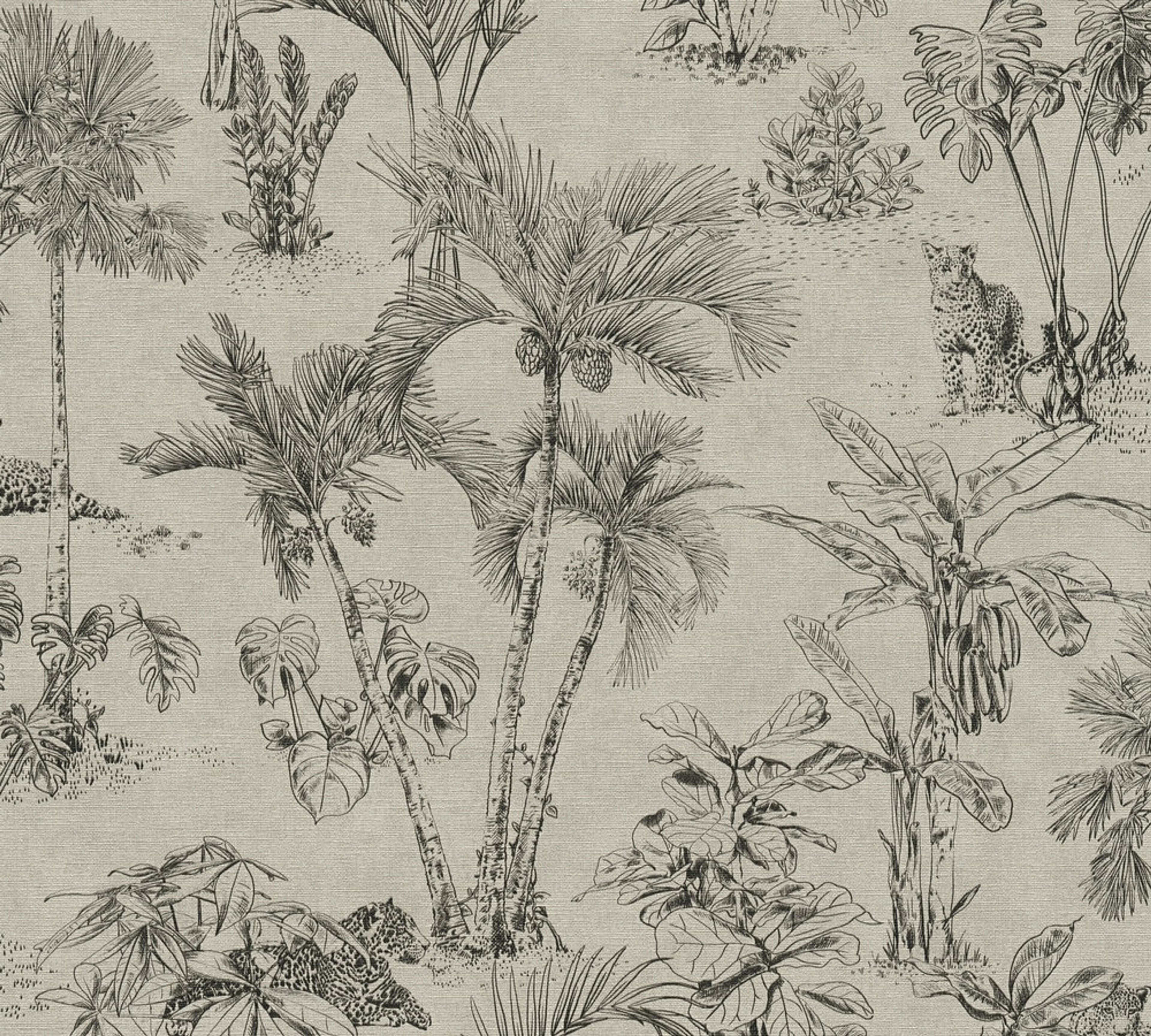 Aruba Palmtrees tapet med djur mönster i brun. Från kollektionen Aruba. Nonwoven-material med förskjuten passning. Passar i vardagsrum och matsal.