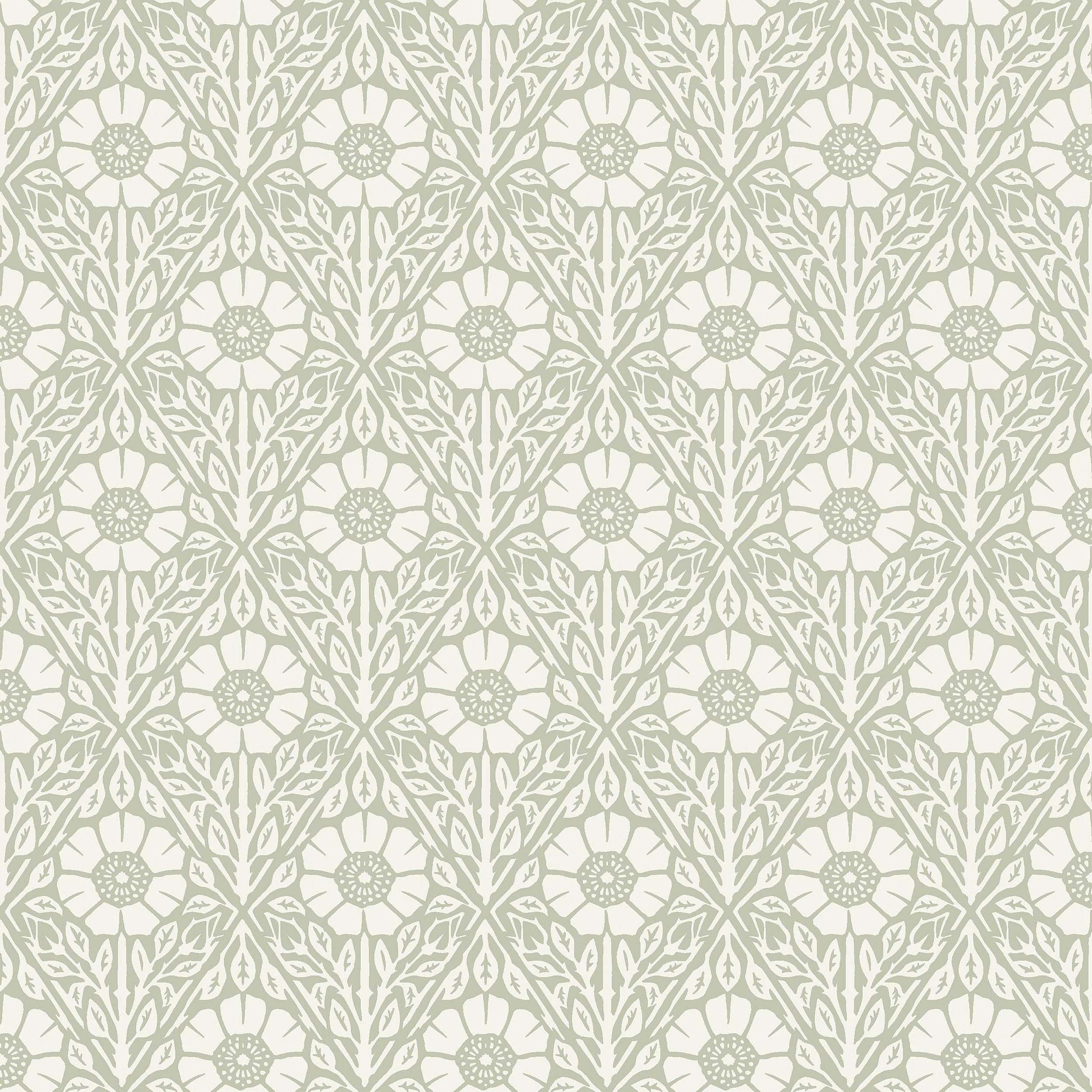 Nyponros grön, tapet tapet med blommigt mönster i grön. Från kollektionen Nordic Folk. Nonwoven-material med förskjuten passning. Passar i sovrum.