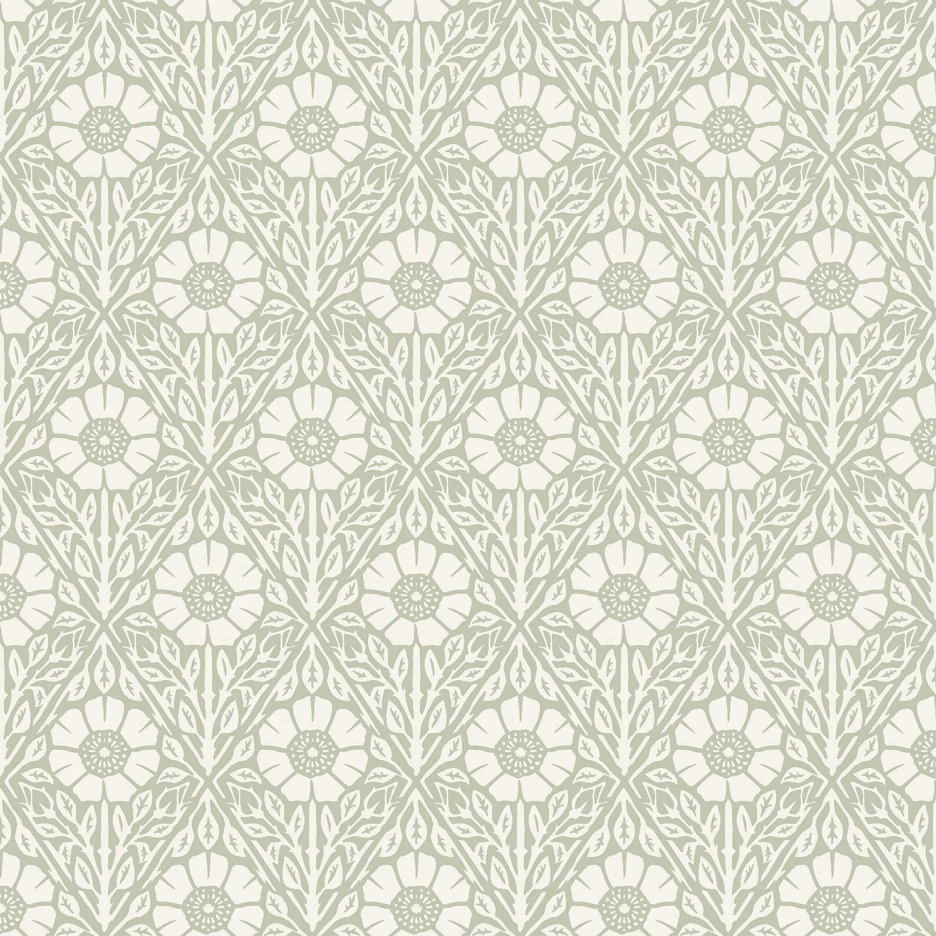 Nyponros grön, tapet tapet med blommigt mönster i grön. Från kollektionen Nordic Folk. Nonwoven-material med förskjuten passning. Passar i sovrum.
