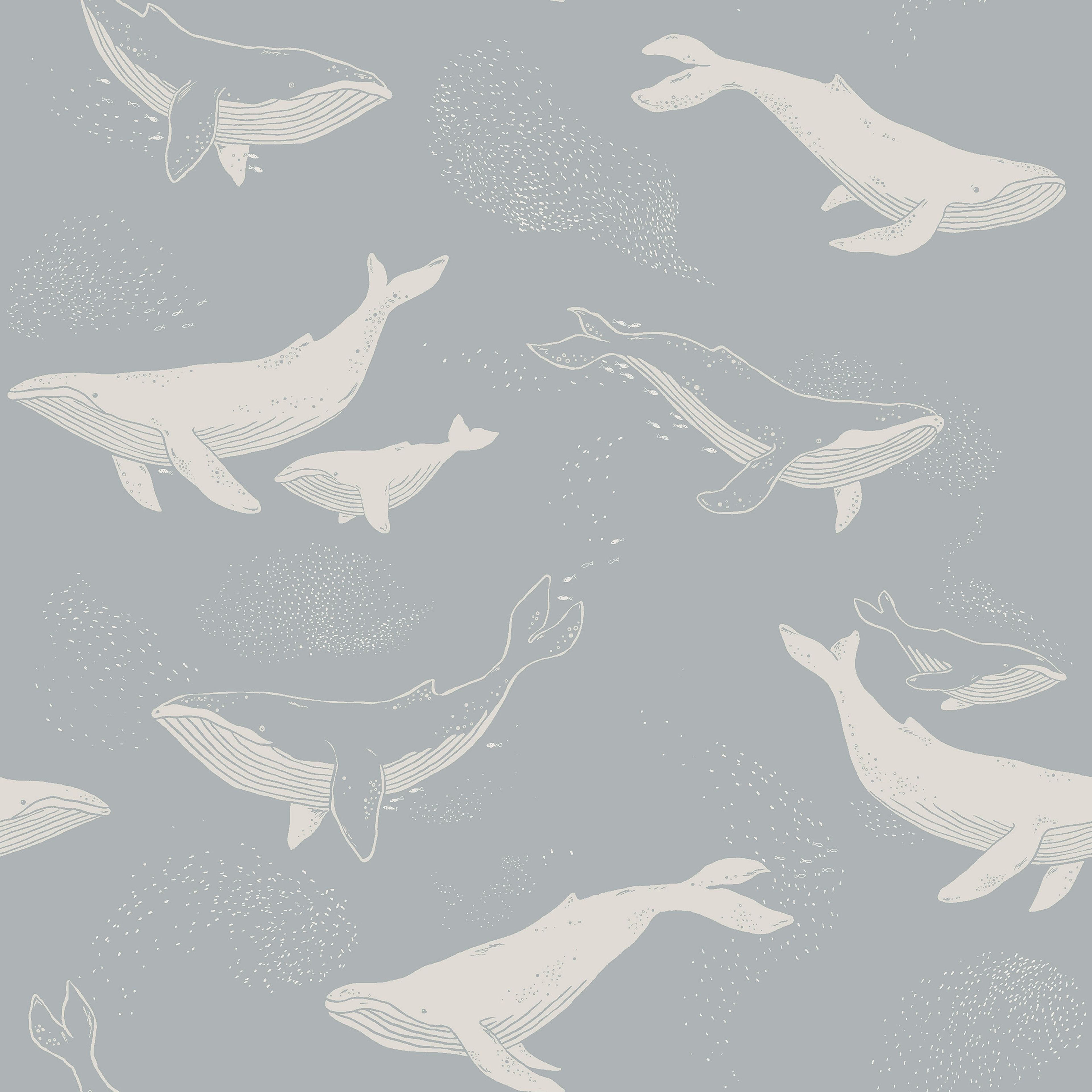 Whales blå, tapet tapet med djur, barnrum mönster i blå. Från kollektionen Newbie II Wallpaper. Nonwoven-material med rak passning. Passar i barnrum.