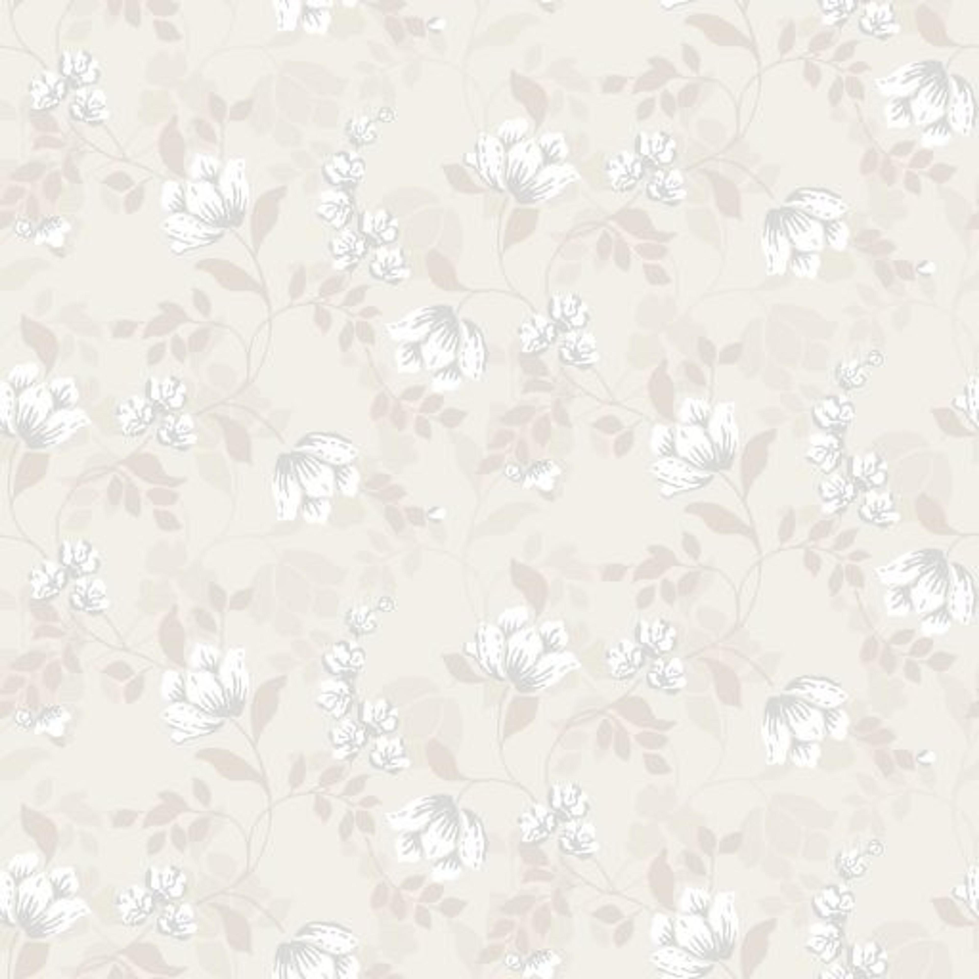 Malin, Beige tapet från duro med blommigt mönster i vit. Från kollektionen Spira. Nonwoven-material med rak passning. Country, city-stil.