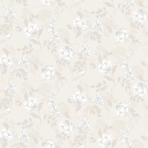 Malin, Beige tapet från duro med blommigt mönster i vit. Från kollektionen Spira. Nonwoven-material med rak passning. Country, city-stil.
